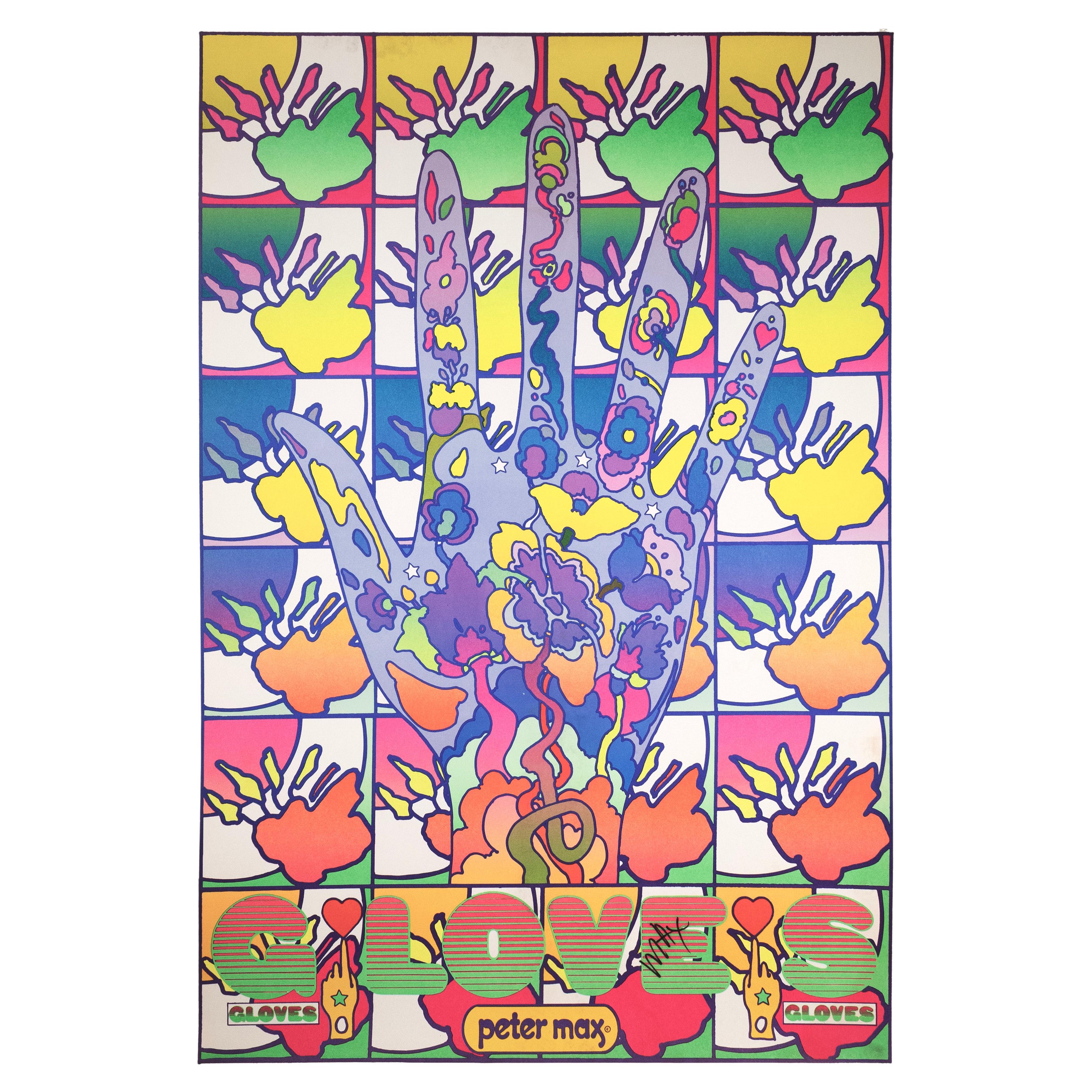 Peter Max Glove’s Signed Modern Pop Art Lithographic Poster Unframed 1970 For Sale