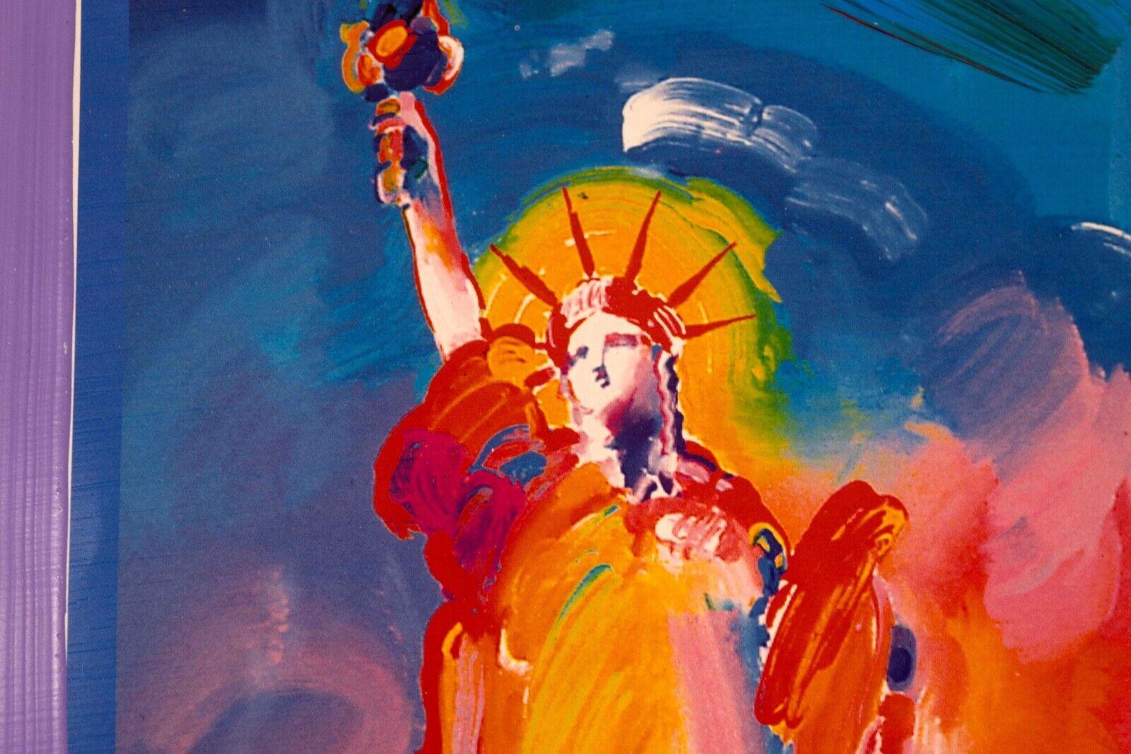 Contemporary Peter Max God Bless America II Signed Mixed Media Acrylic Painting on Paper 2001 For Sale