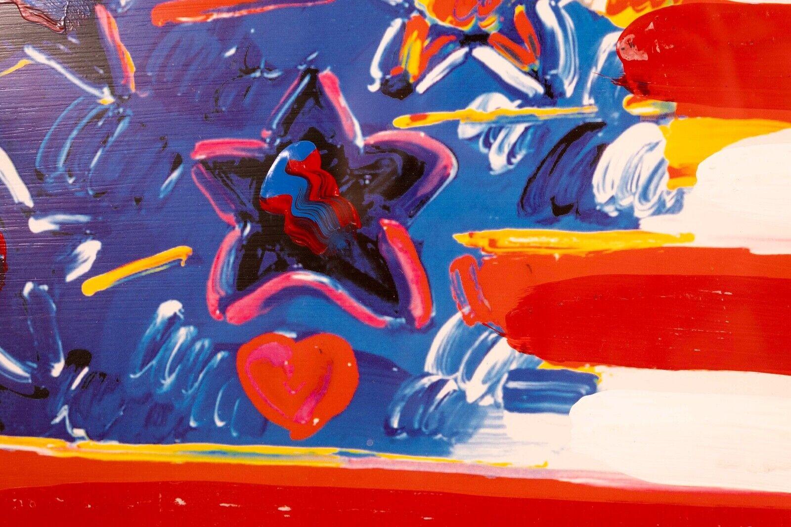 Peter Max God Bless America II Signed Mixed Media Acrylic Painting on Paper 2001 For Sale 2