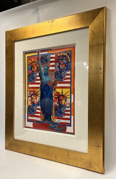 Peter Max Dios bendiga a América con cinco figuras de la Dama de la Libertad Pintura en técnica mixta