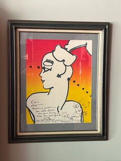 Peter Max Hand Signed Female Profile Lithograph, Circa 1978