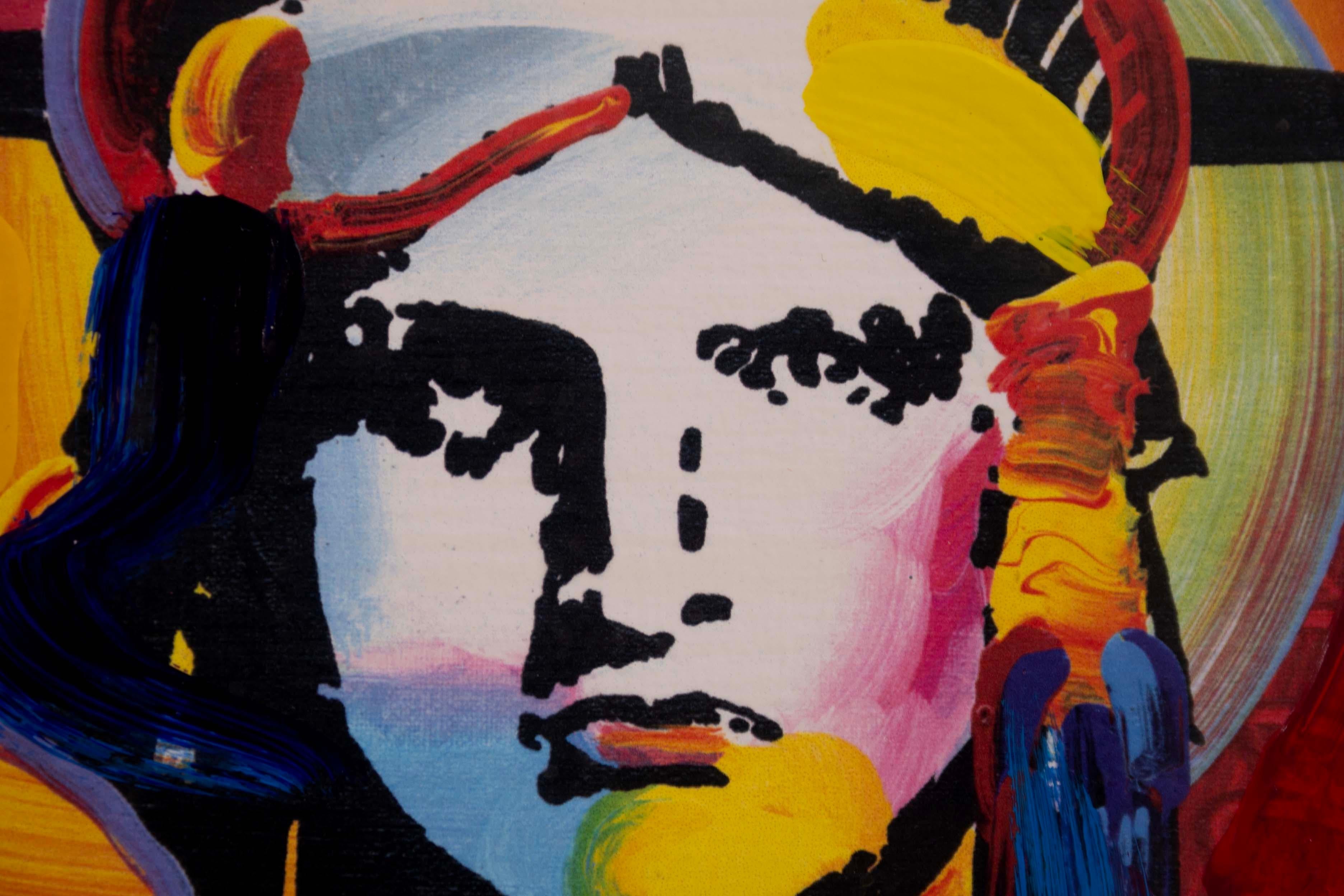 Peter Max Liberty Head II on Blends Firmato Mixed Media on Paper Incorniciato anni 2000 in vendita 4