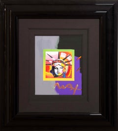 Peter Max Liberty Head II on Blends Signed Mixed Media on Paper Framed 2000s