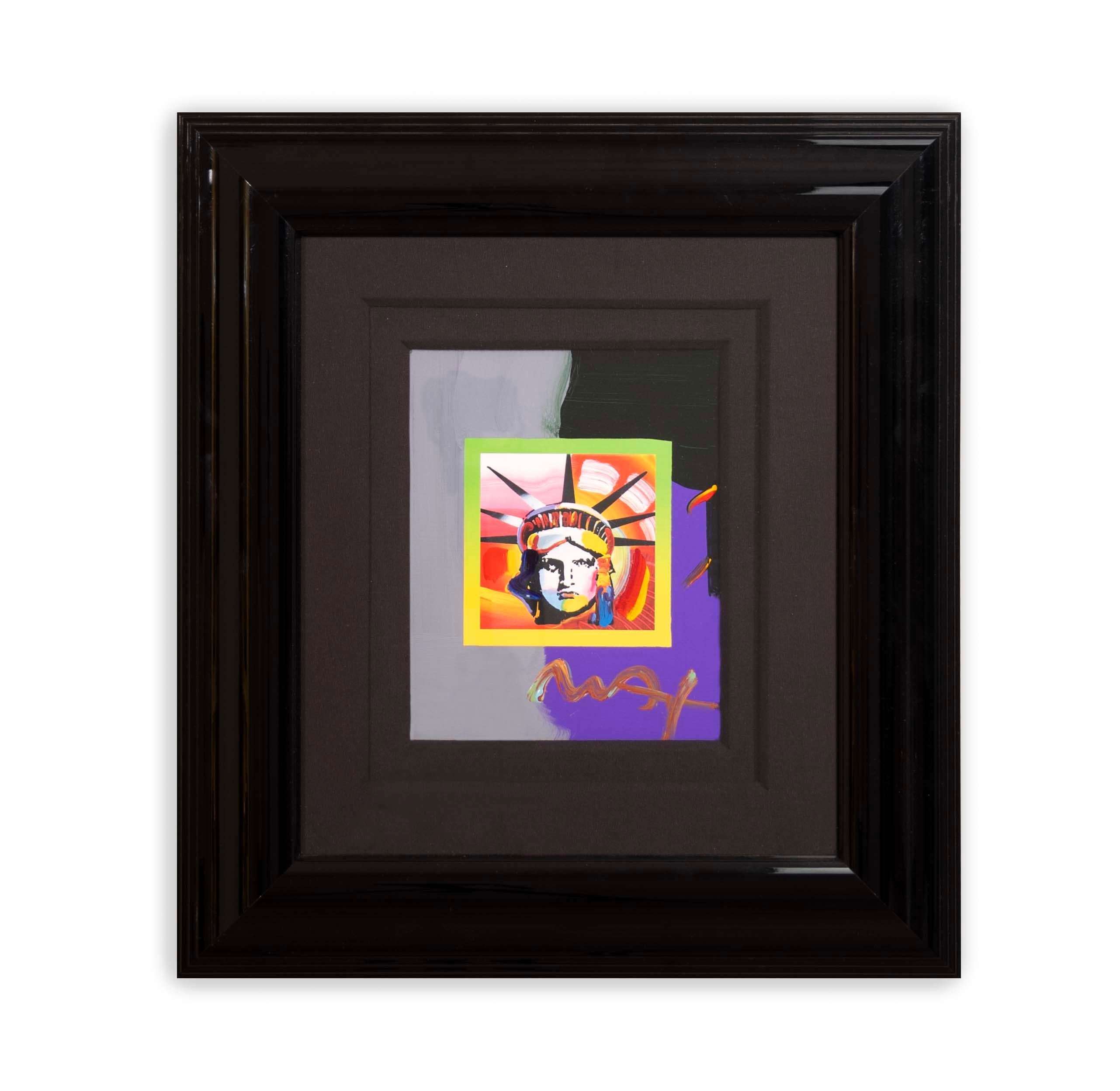 Americano Peter Max Liberty Head II on Blends Firmato Mixed Media on Paper Incorniciato anni 2000 in vendita