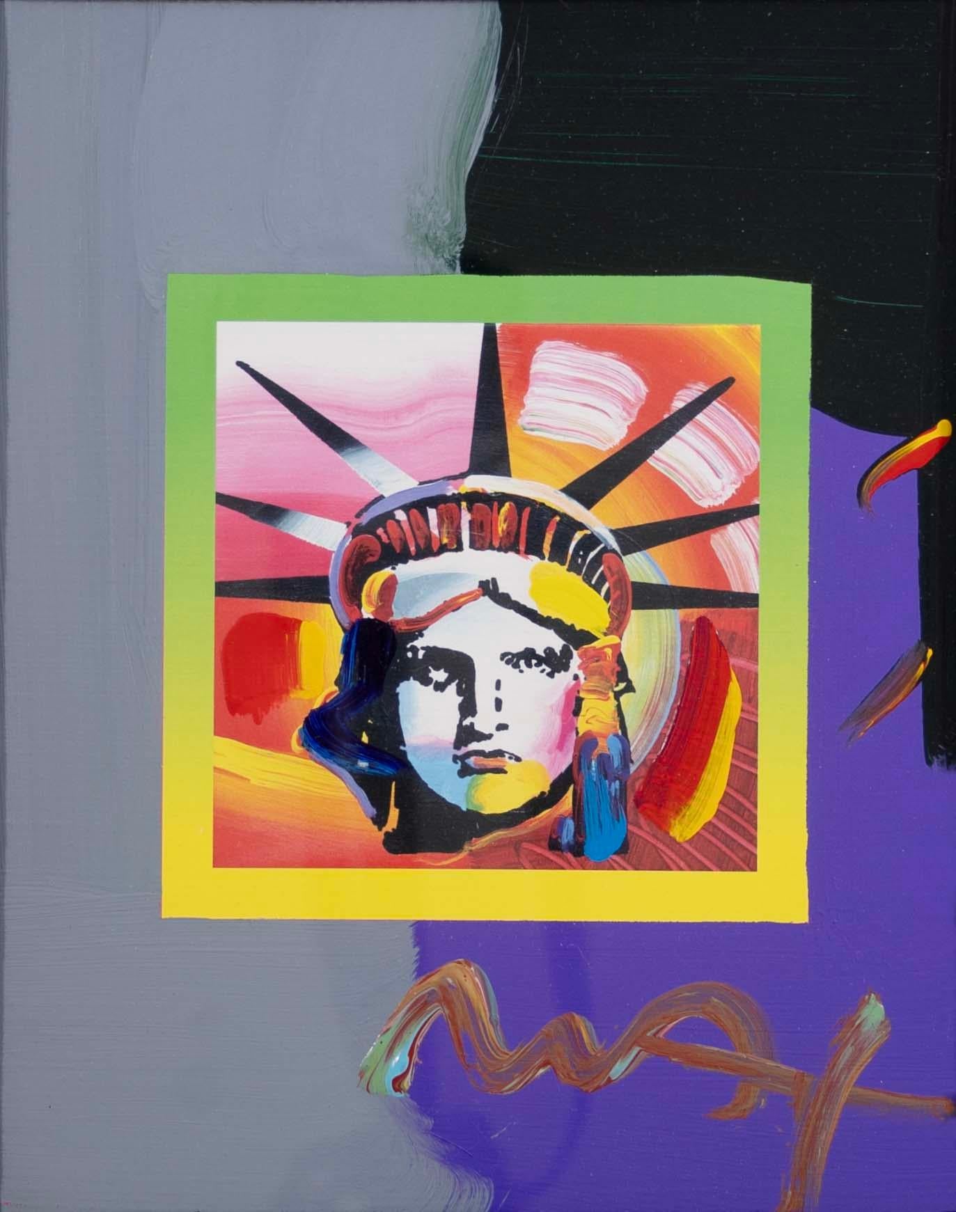 Peter Max Liberty Head II on Blends Firmato Mixed Media on Paper Incorniciato anni 2000 In condizioni buone in vendita a Keego Harbor, MI