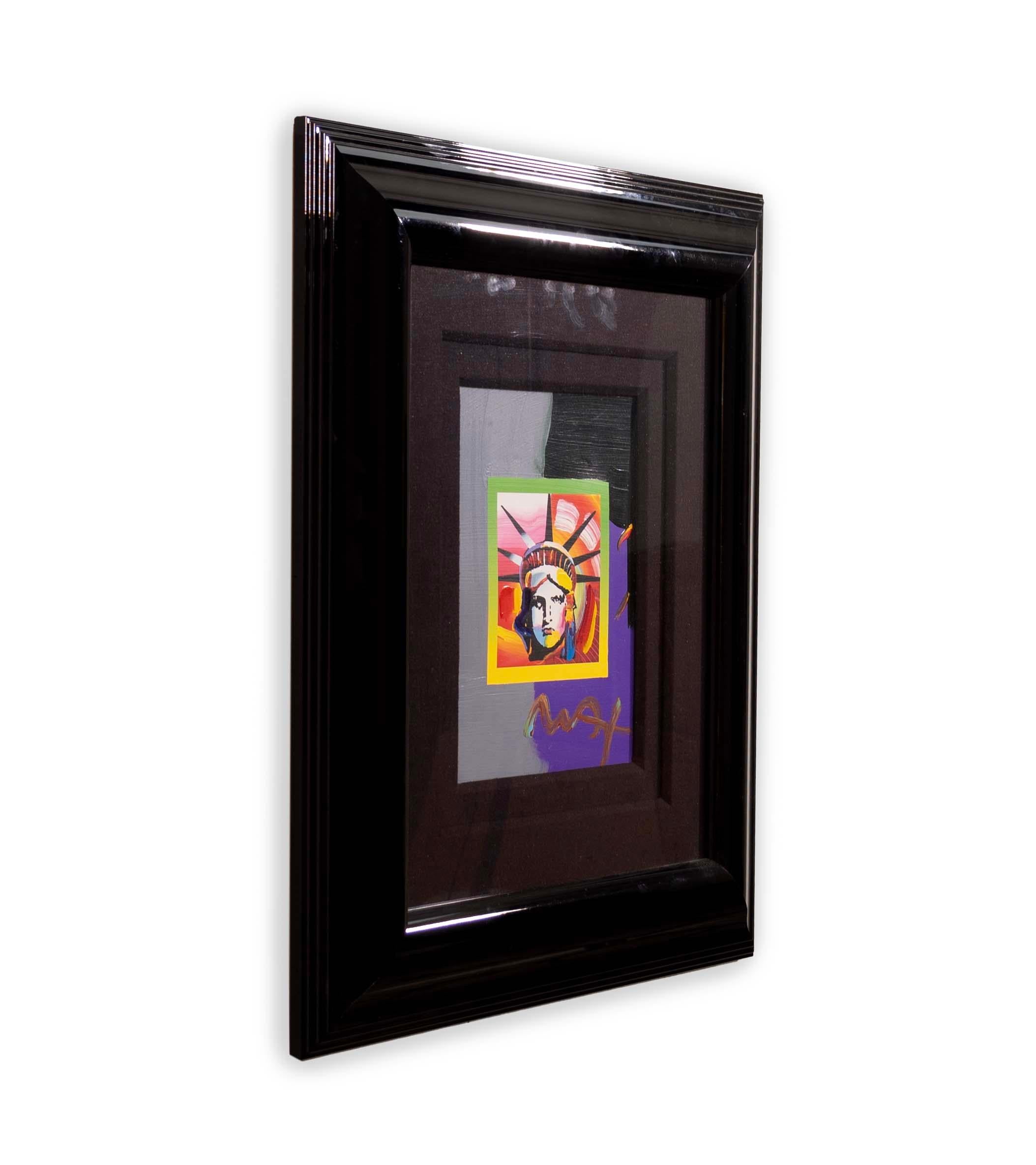 Carta Peter Max Liberty Head II on Blends Firmato Mixed Media on Paper Incorniciato anni 2000 in vendita