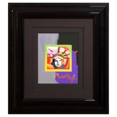 Peter Max Liberty Head II on Blends Signed Mixed Media on Paper Framed 2000s
