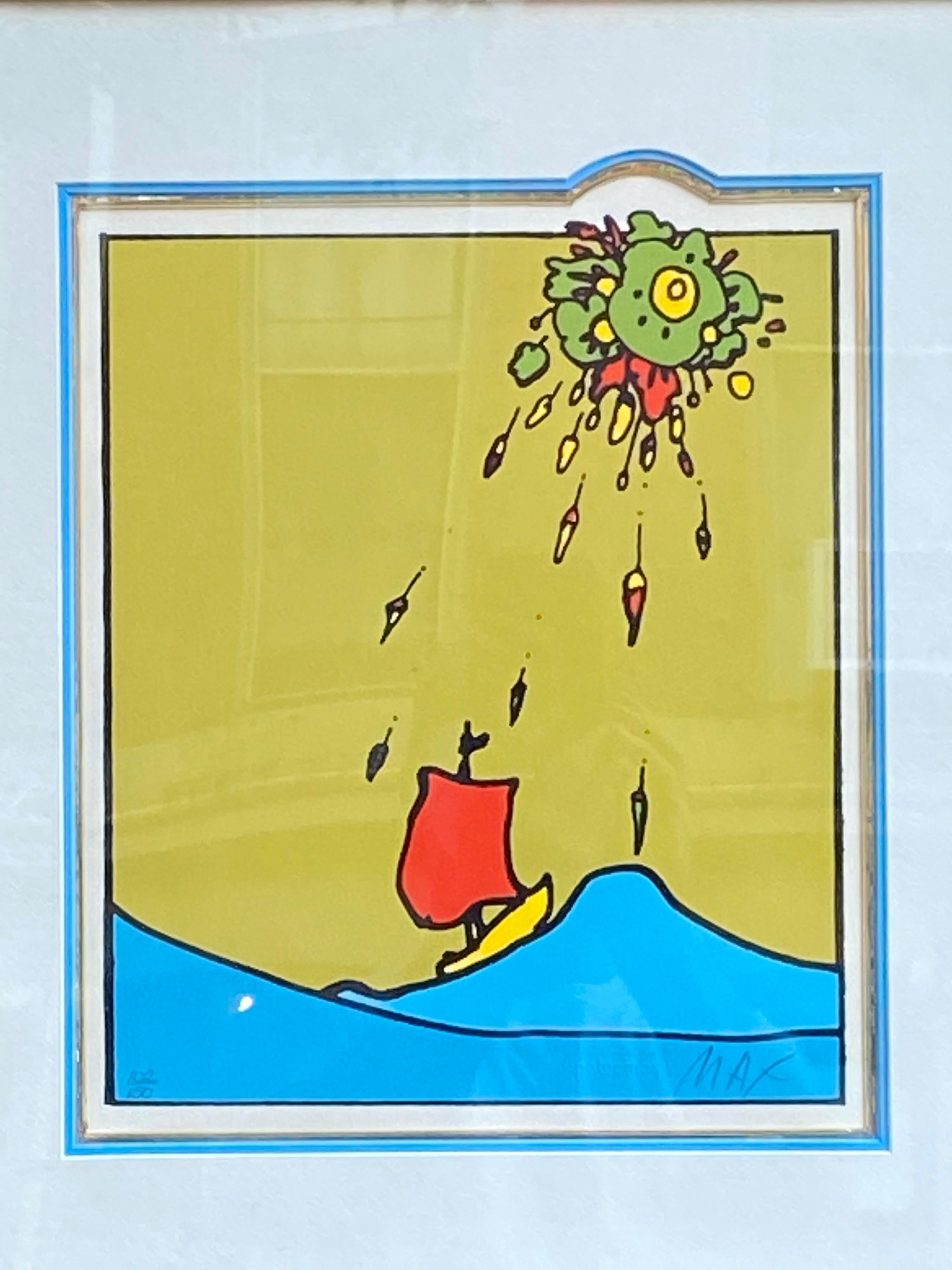 Peter Max Little Red Sailboat Serigraph on Paper 3