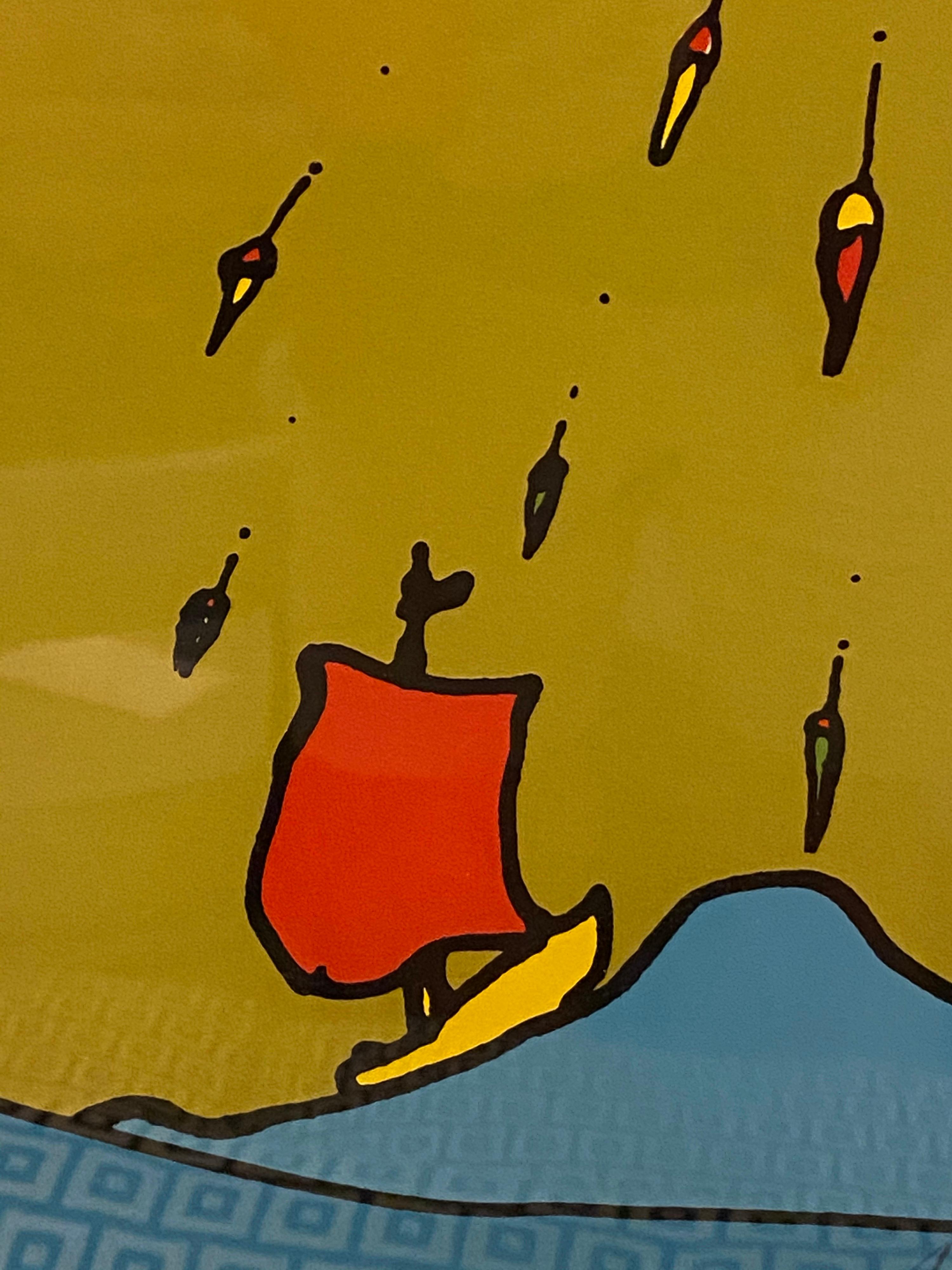 Late 20th Century Peter Max Little Red Sailboat Serigraph on Paper