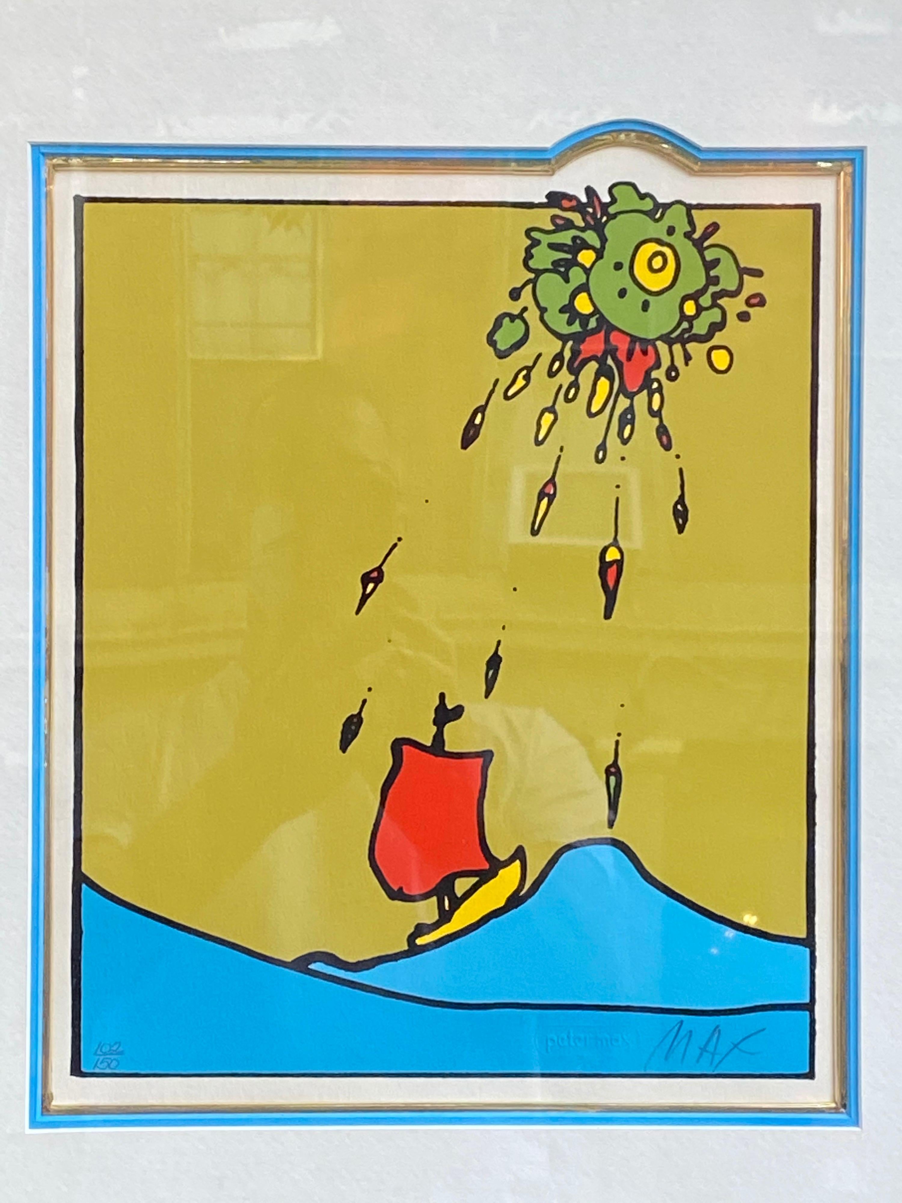 Peter Max Little Red Sailboat Serigraph on Paper 2