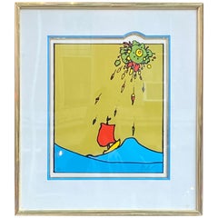 Peter Max Little Red Sailboat Serigraph on Paper