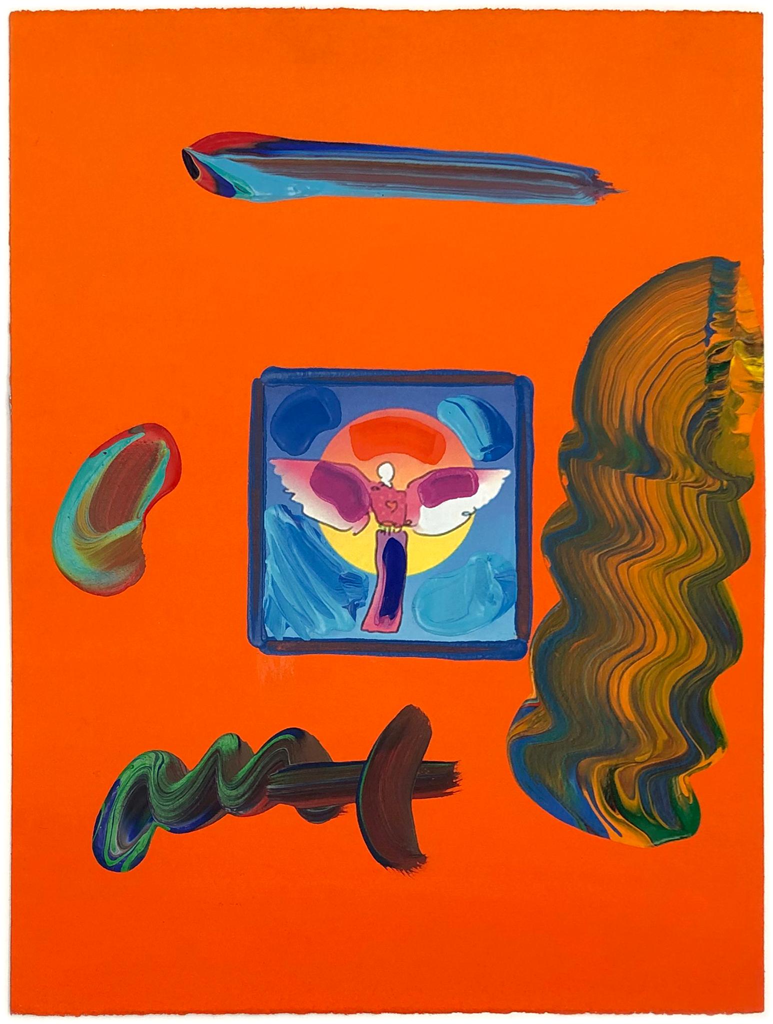 Angel with Heart, technique mixte unique sur papier - Pop Art Mixed Media Art par Peter Max
