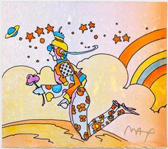 Cosmic Flyer Original Mixed Media Drawing, Watercolor on Paper, Signed