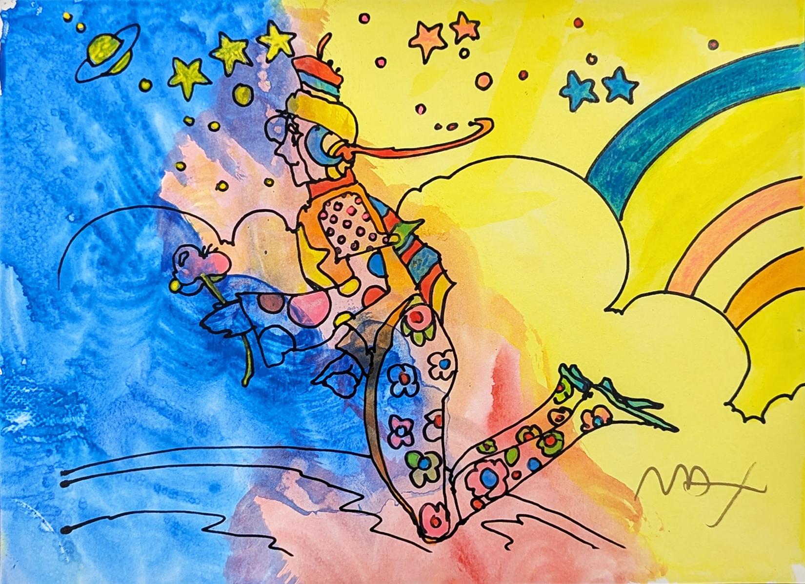Cosmic Flyer (Original Mixed Media und Aquarell) (Pop-Art), Mixed Media Art, von Peter Max