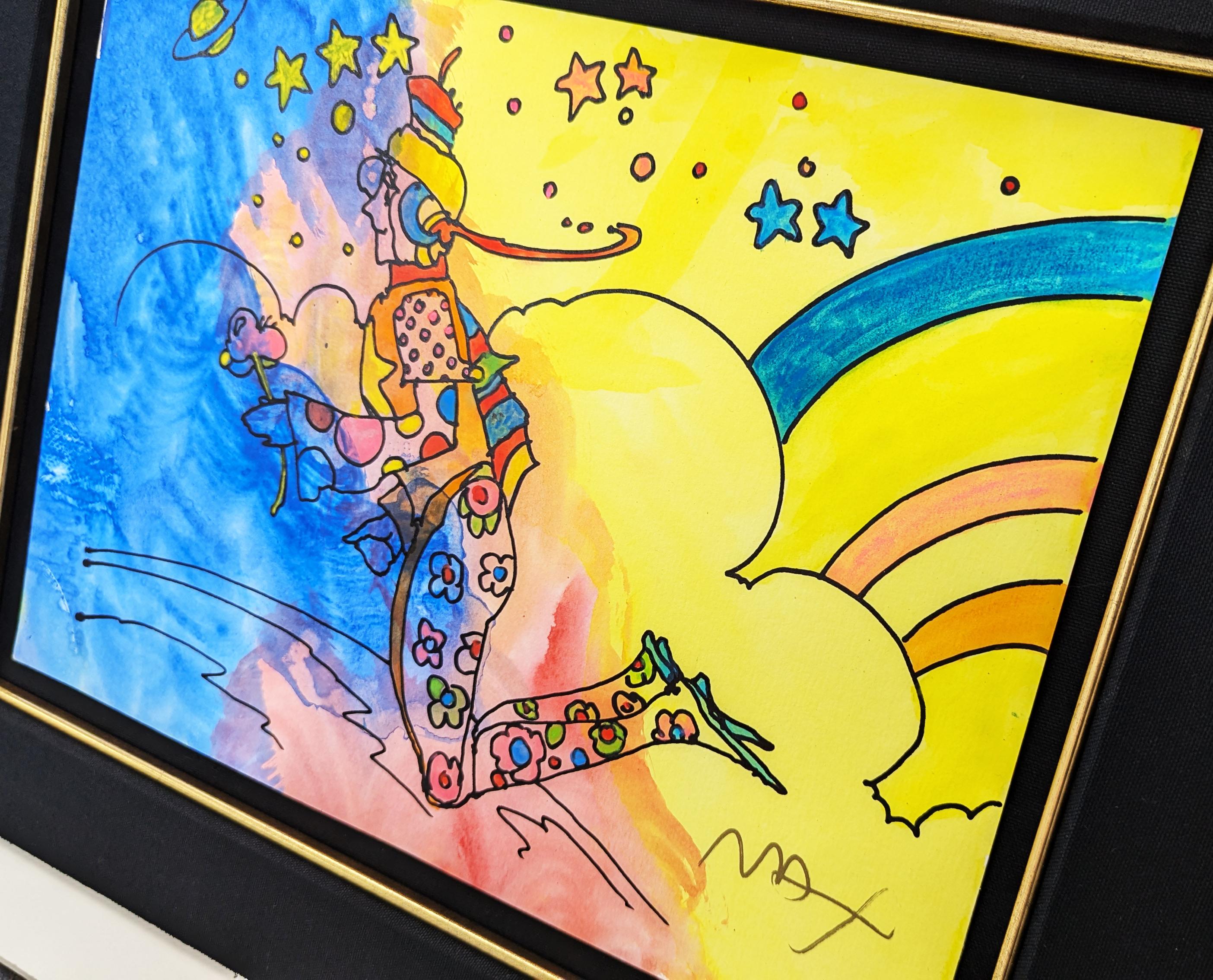 Originalzeichnung in Mischtechnik mit Aquarellfarben auf Papier.  Handsigniert von Peter Max.  Rahmengröße 18,25 x 22,25 Zoll.  Größe des Kunstwerks: 11 x 15 Zoll.

Das Kunstwerk ist in ausgezeichnetem Zustand. Inklusive Echtheitszertifikat.  Alle