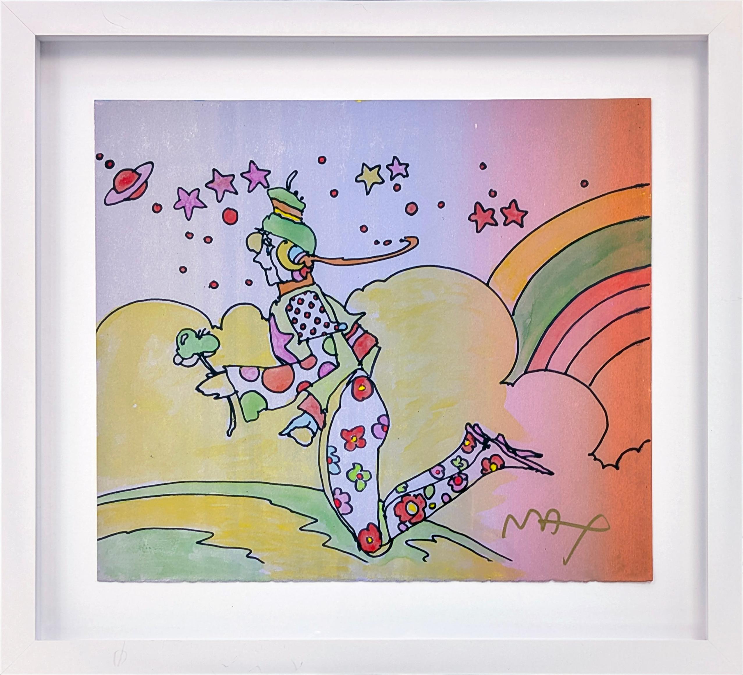 Cosmic Flyer Original Mixed Media Drawing, Watercolor on Paper, Signed