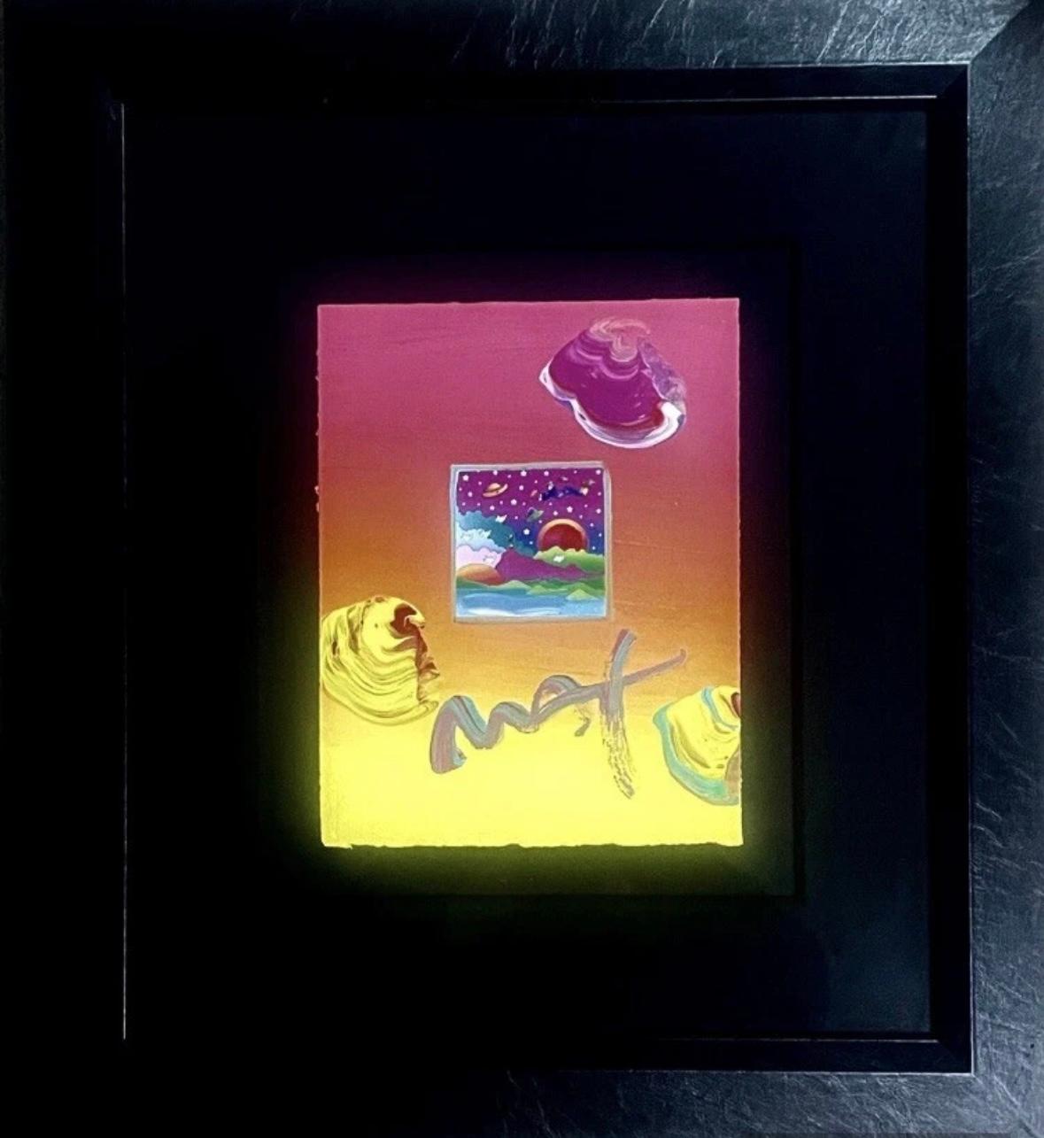 "Kosmischer Flieger mit Sonne auf Blends" – Mixed Media Art von Peter Max