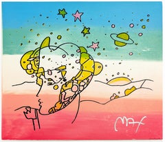 Cosmic Profile Mixed Media Drawing, Watercolor on Paper, Signed