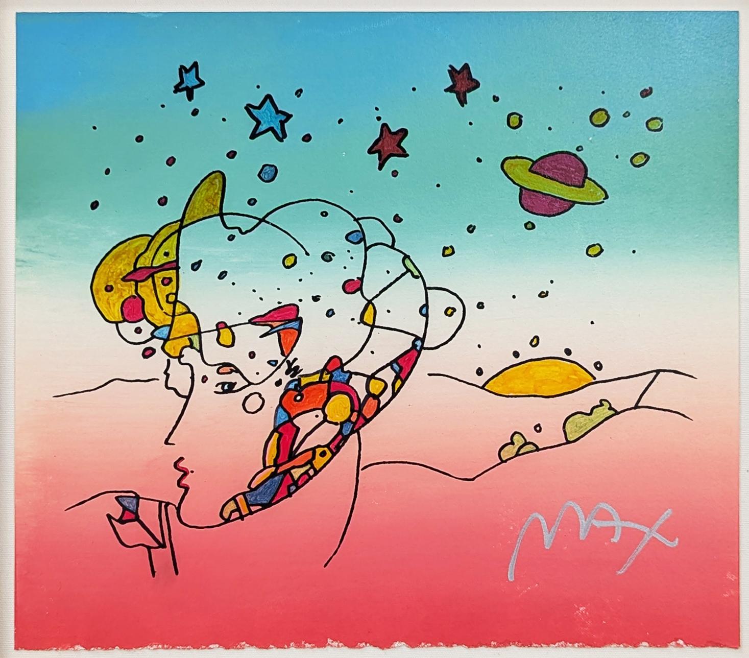 Cosmic Profile (Original Mixed Media und Aquarell) (Pop-Art), Mixed Media Art, von Peter Max