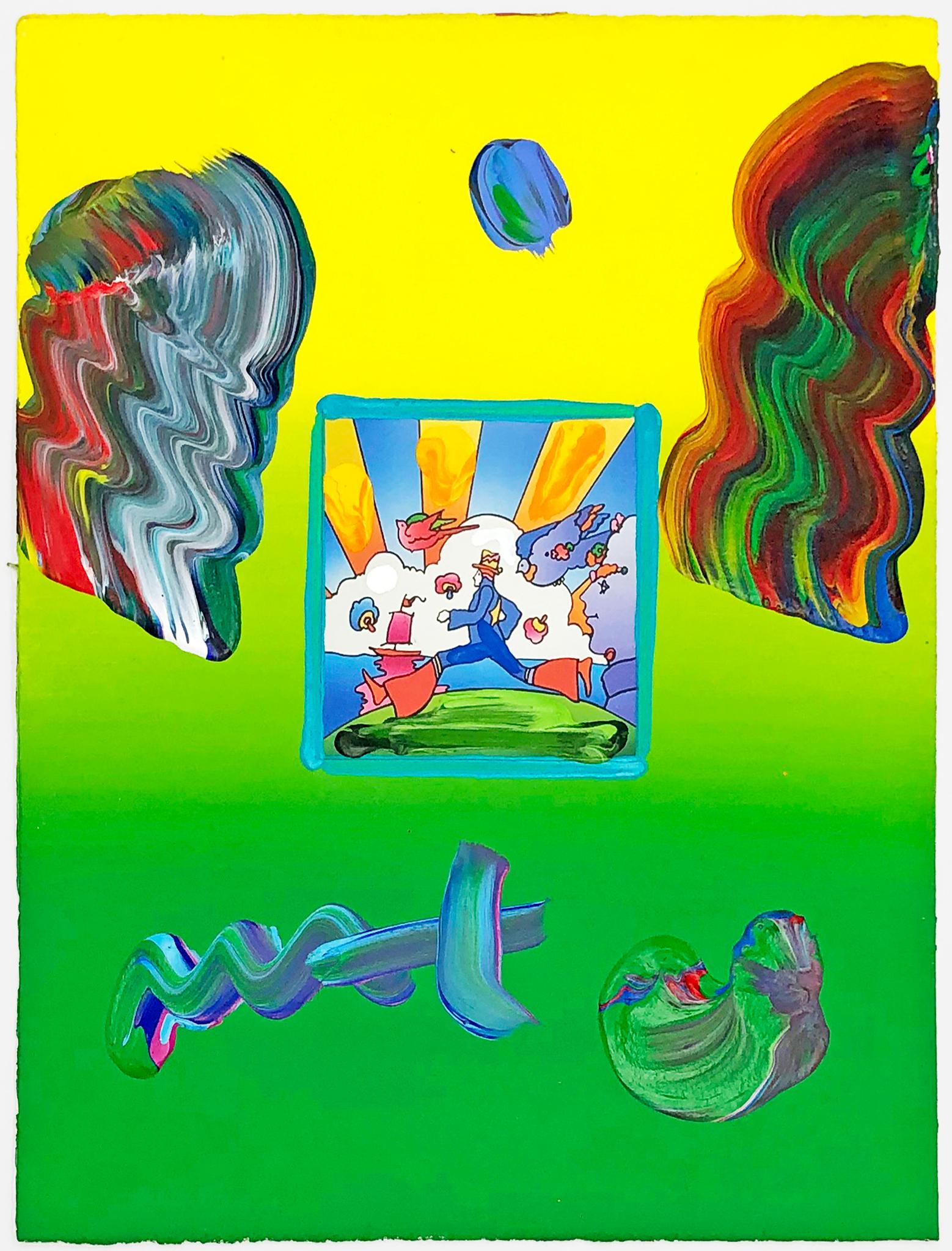 Cosmic Runner (unique mixed media on paper) - Painting by Peter Max