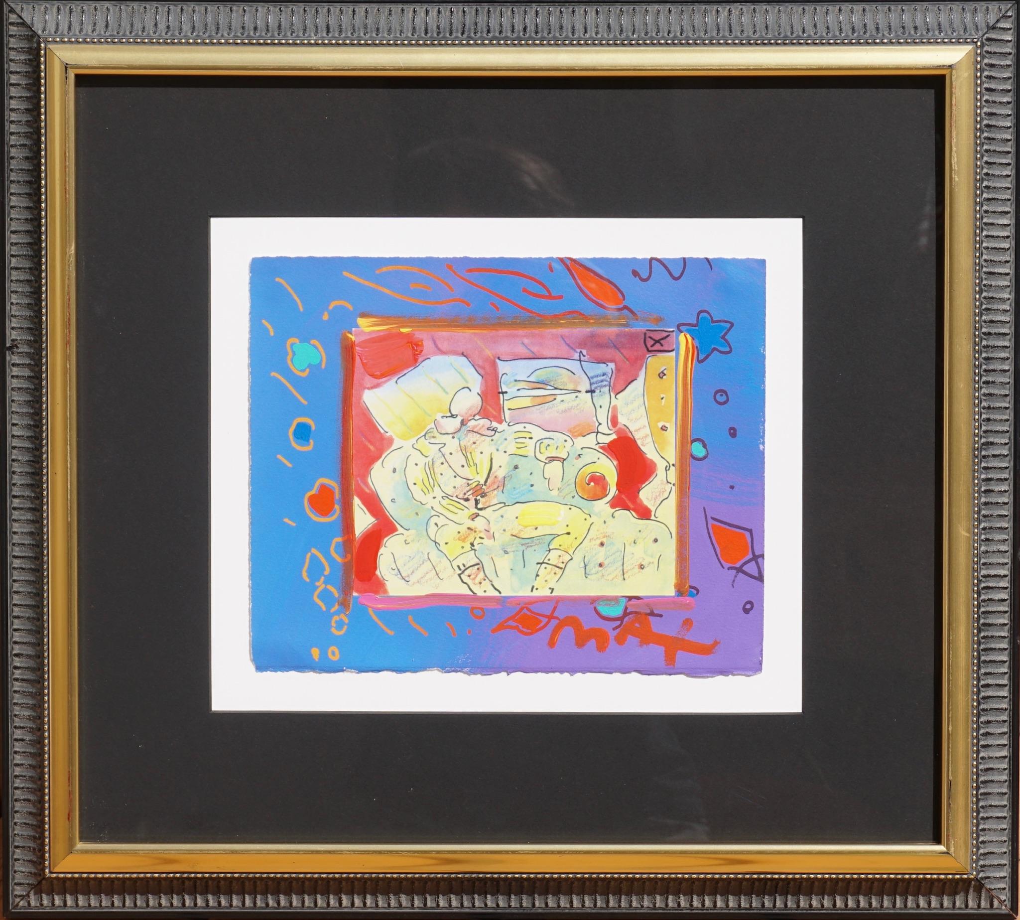 Peter Max (American, b.1937) “gent on sofa” 1996 Overpaint 
signed “Max” (lower right).
A unique variation. Peter Max studio stamp on verso.

Excellent condition

Measures: Artwork: 8.5 x 10.5 inches.
Framed: 19 x 21 inches.

Max's art work
