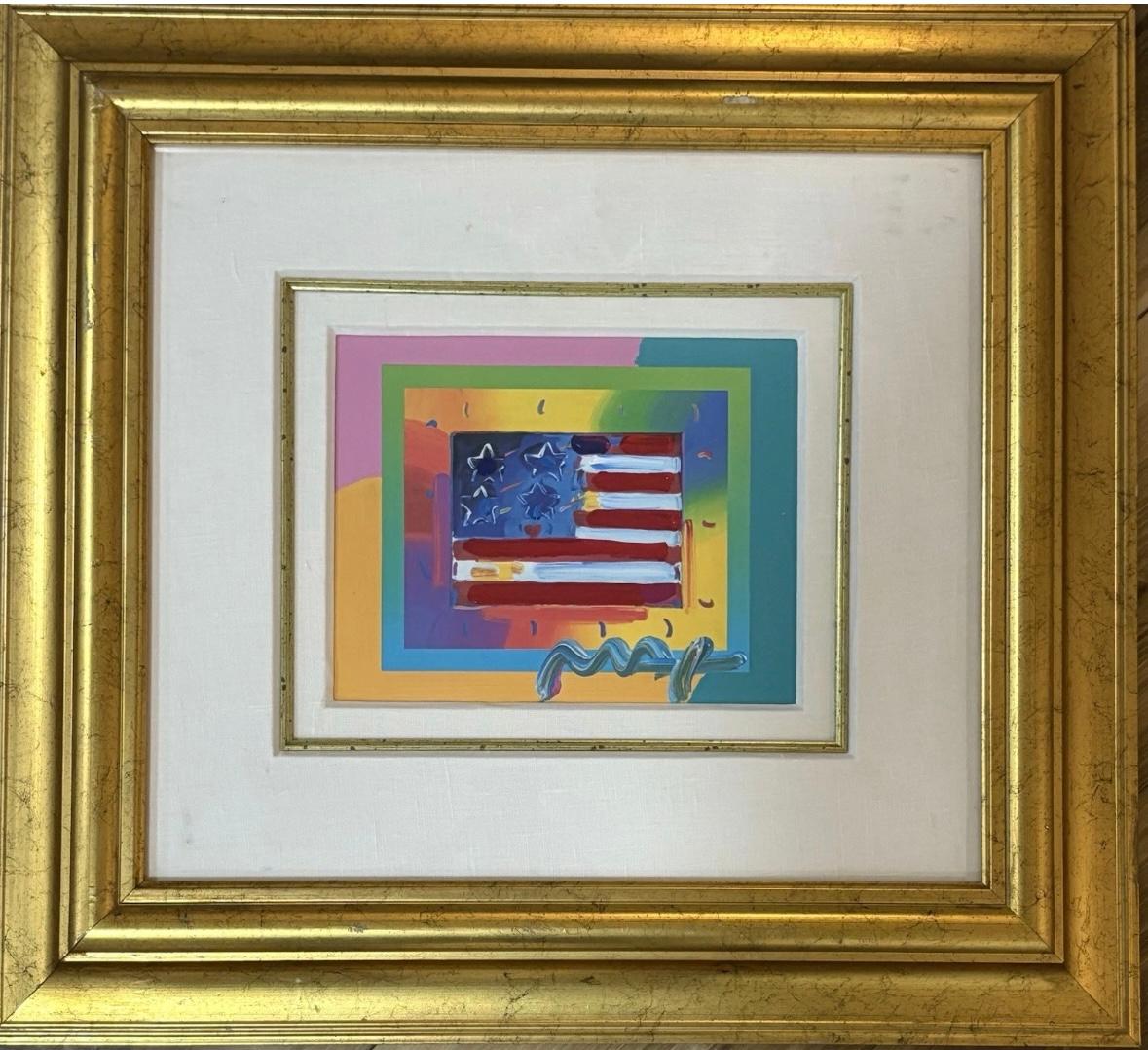 “flag With Heart Blend” - Mixed Media Art by Peter Max
