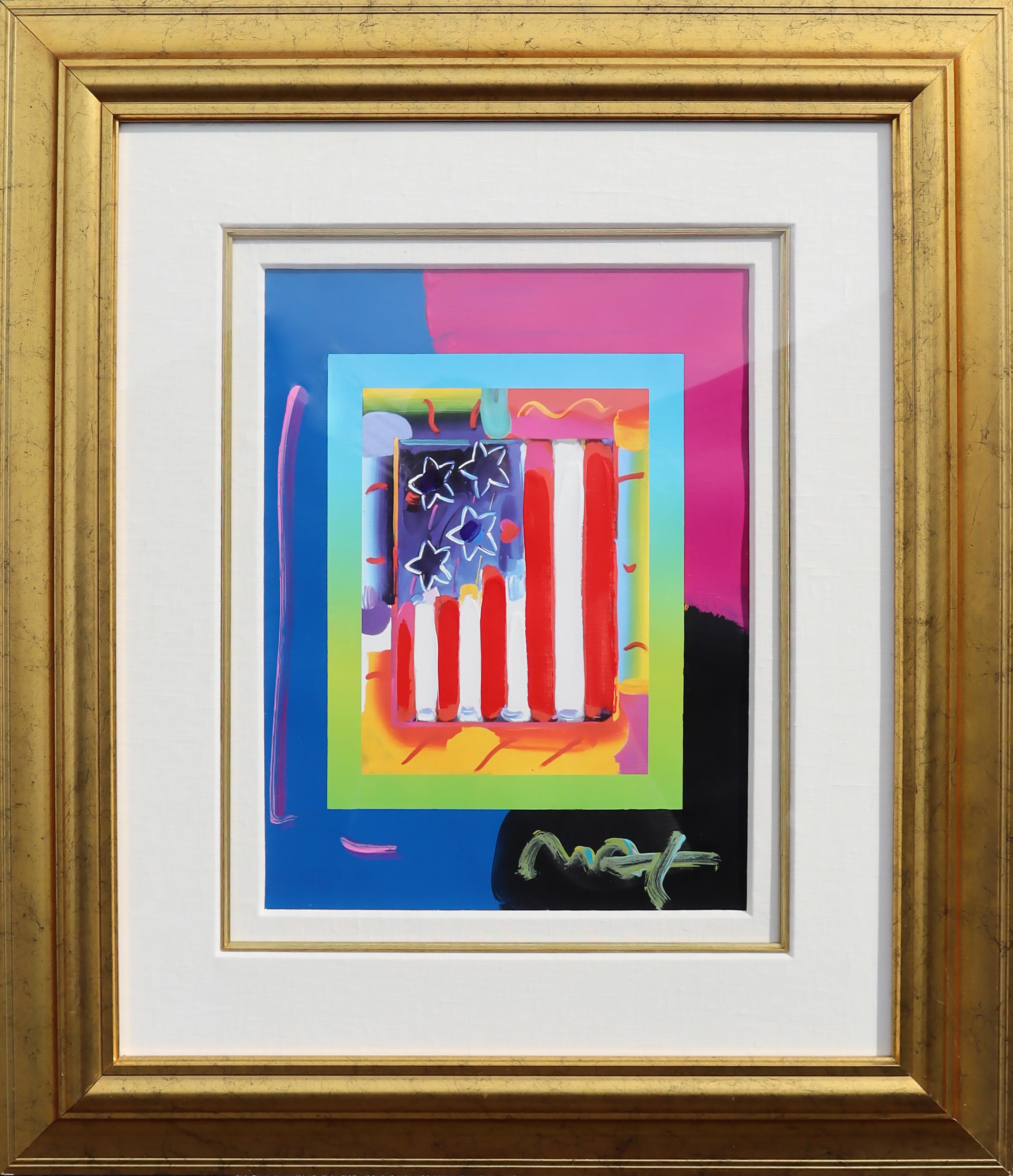 Flag with Heart on Blends - Modern Mixed Media Art by Peter Max