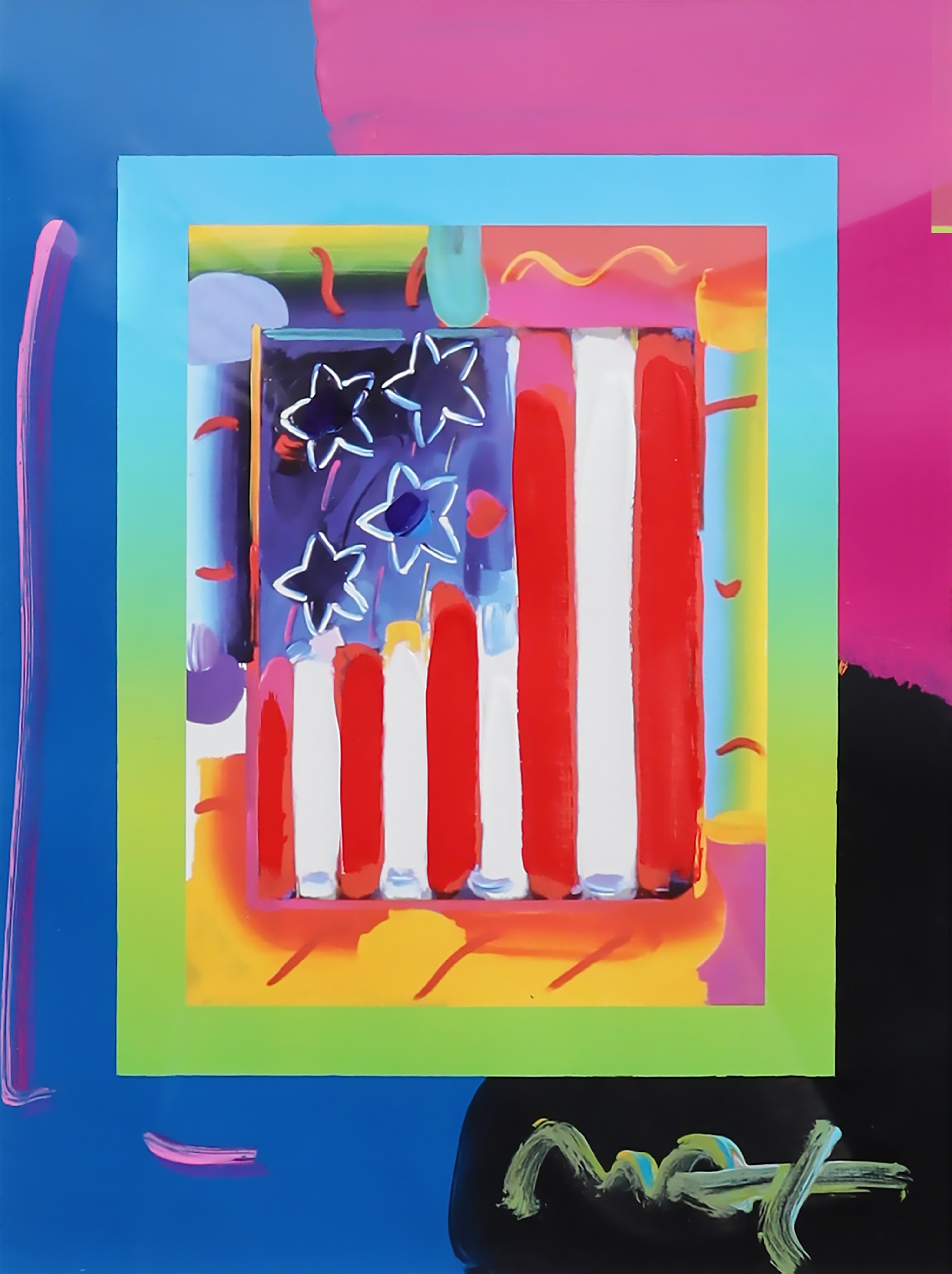 Flag with Heart on Blends - Mixed Media Art by Peter Max