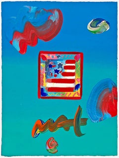 Flag with Heart (unique mixed media on paper)