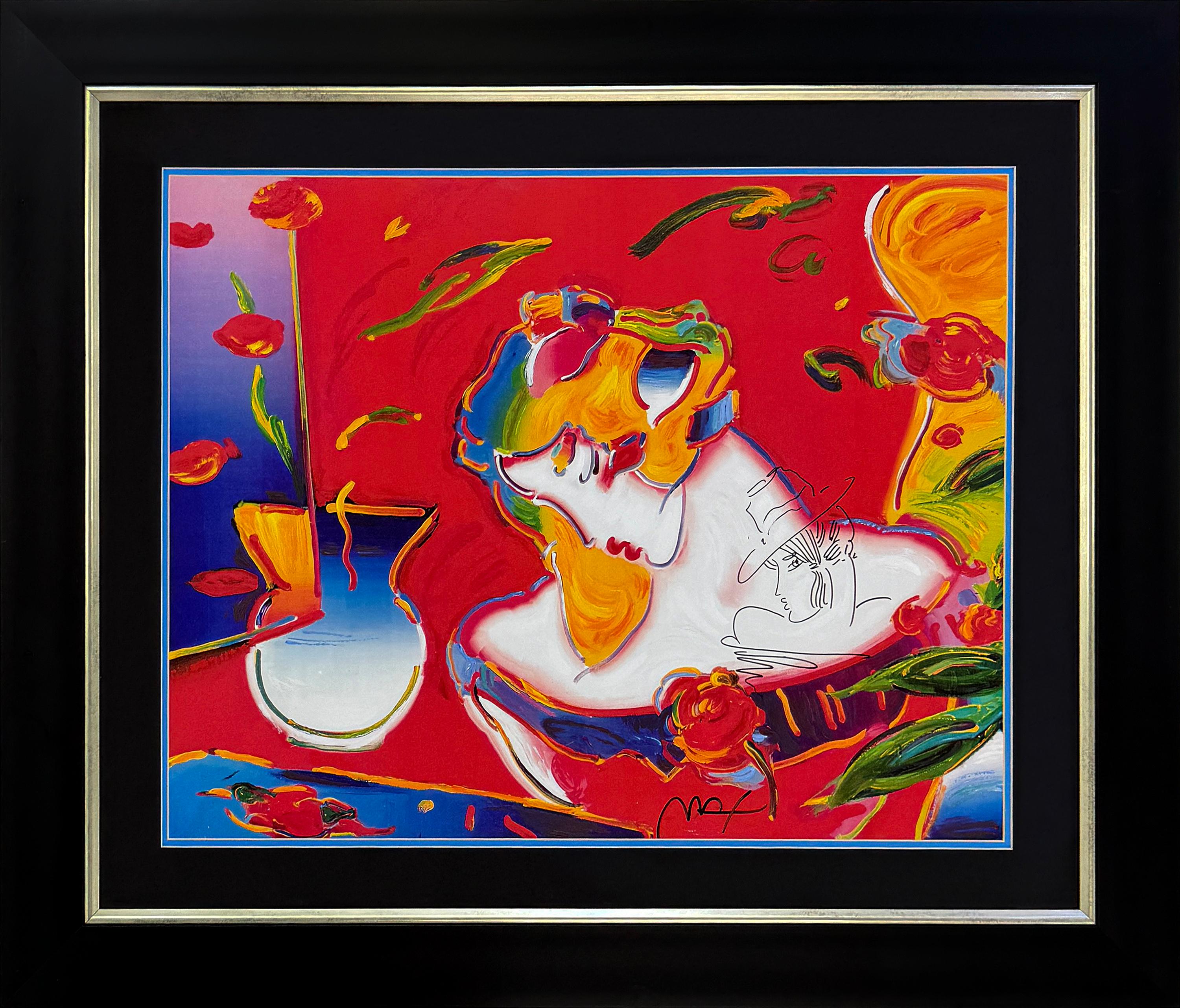 Flower Blossom Lady, Einzigartige Mischtechnik mit Acryl und Lithographie