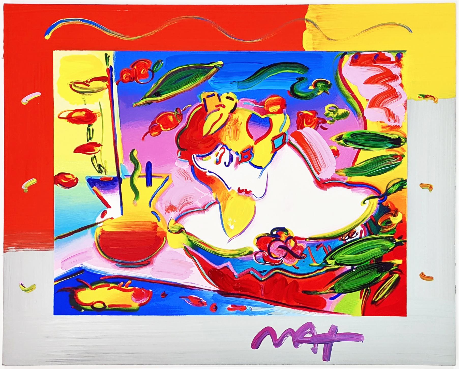 Peter Max Figurative Painting - FLOWER BLOSSOM LADY (OVERPAINT)