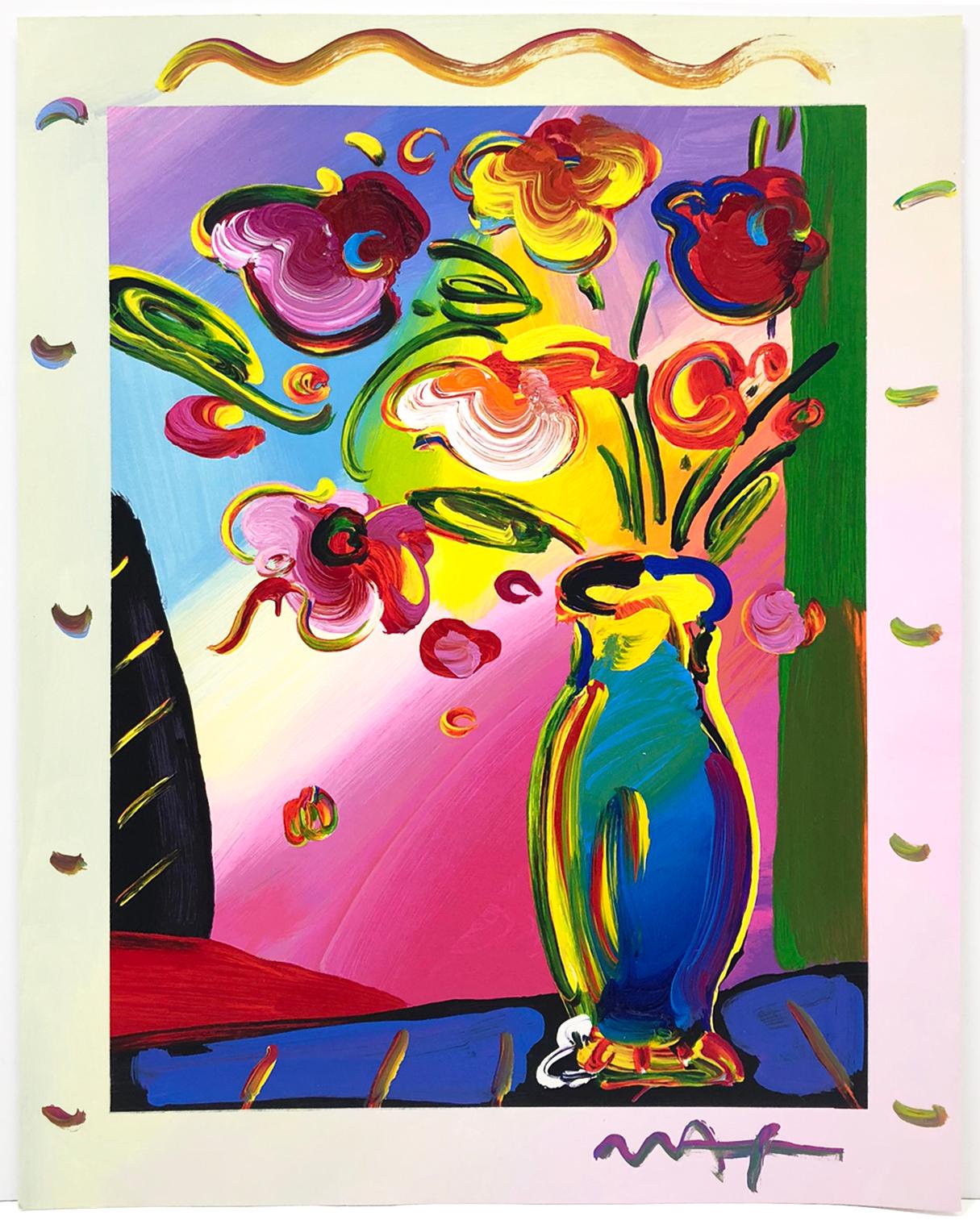 Peter Max Still-Life Painting - FLOWER VASE (OVERPAINT)
