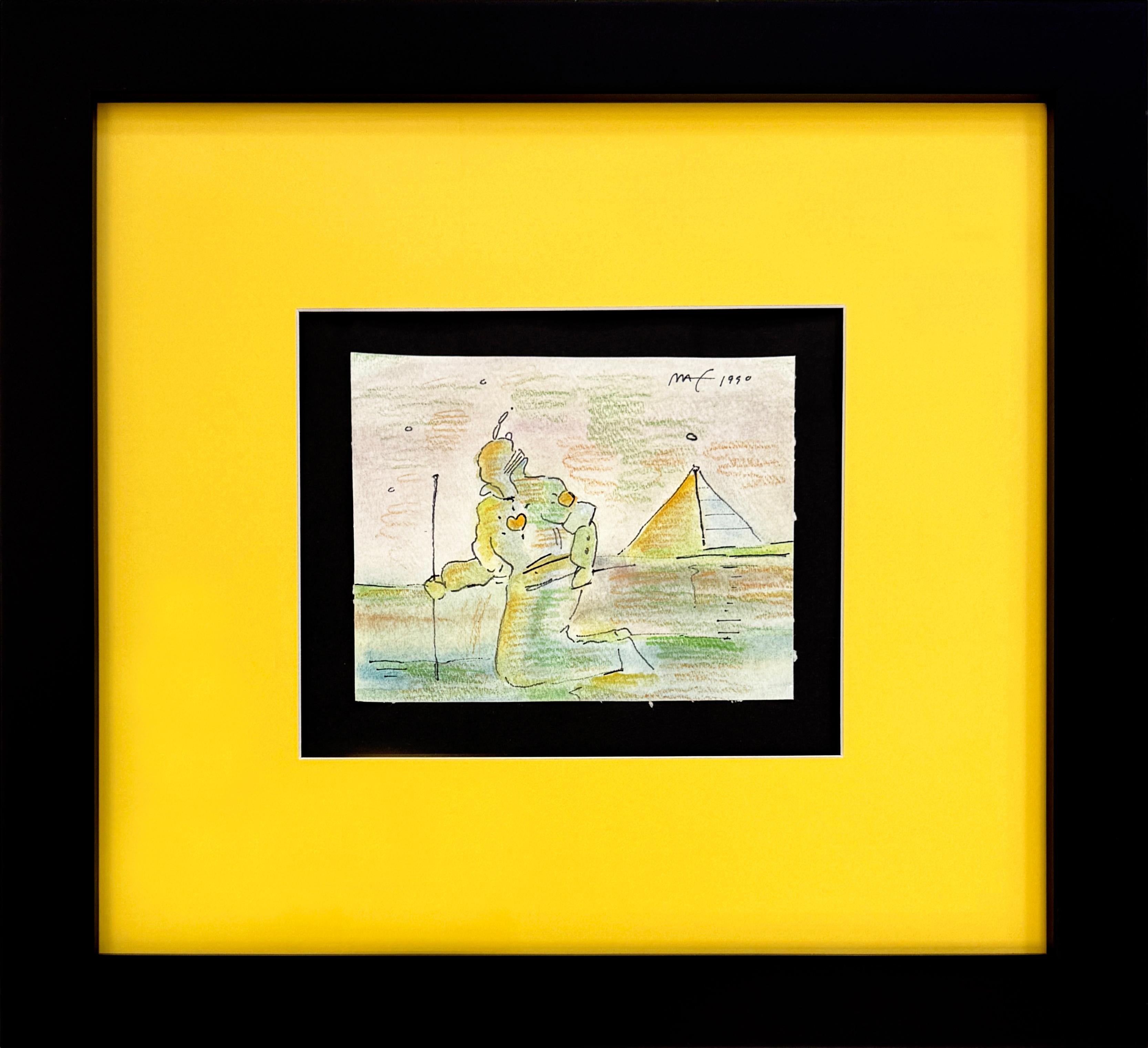 Gardien Ver. II (dessin original encadré sur papier) - Pop Art Mixed Media Art par Peter Max