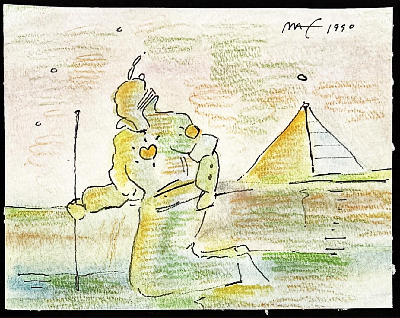 Gardien Ver. II (dessin original encadré sur papier) - Mixed Media Art de Peter Max