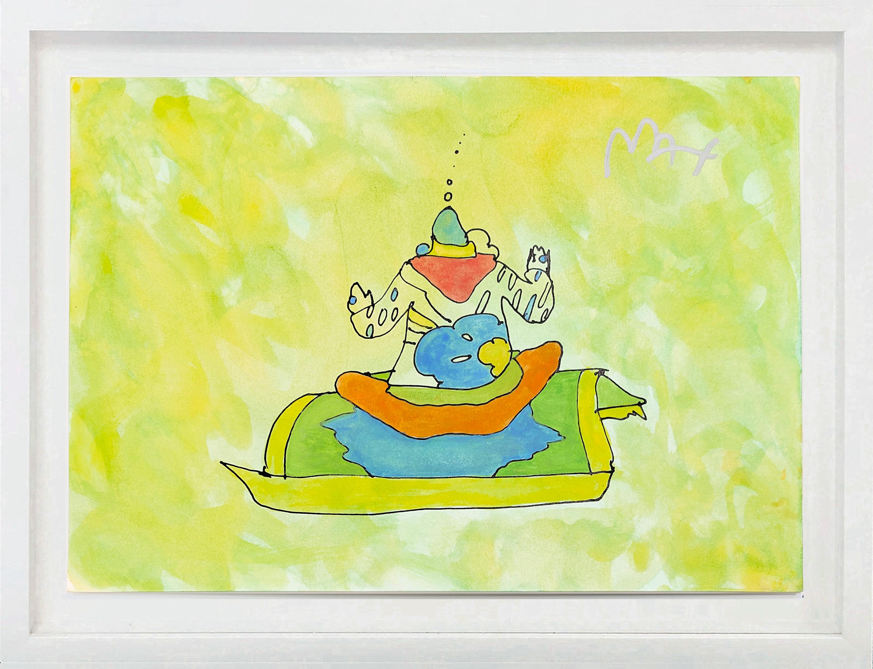 Peter Max Figurative Painting - Guru Original Mixed Media on Paper, Framed, Pop Art, Late 20th Century