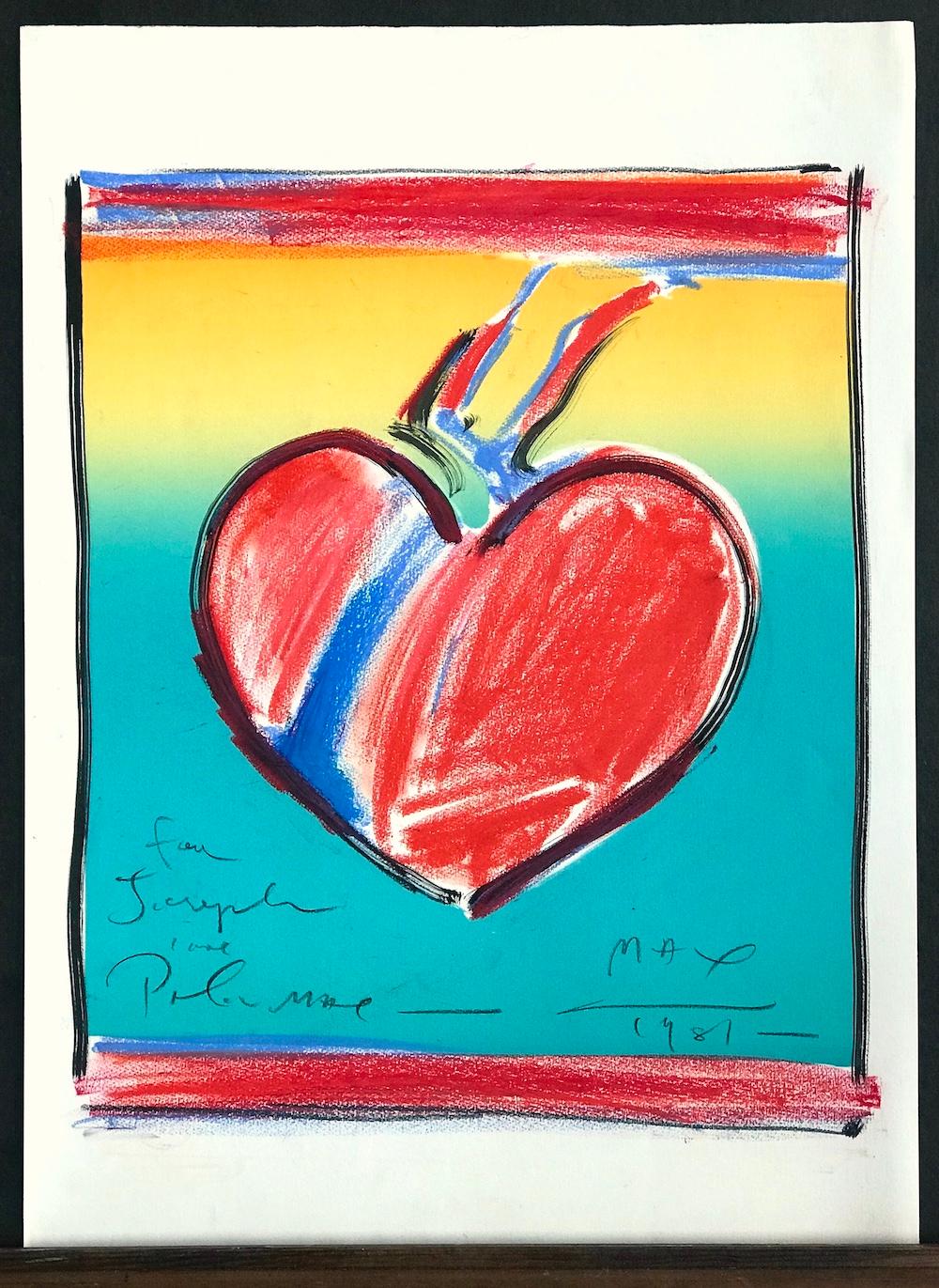 HEART II Signierte handkolorierte Lithographie, Liebessymbol, Rot, Gelb, Türkis im Angebot 1