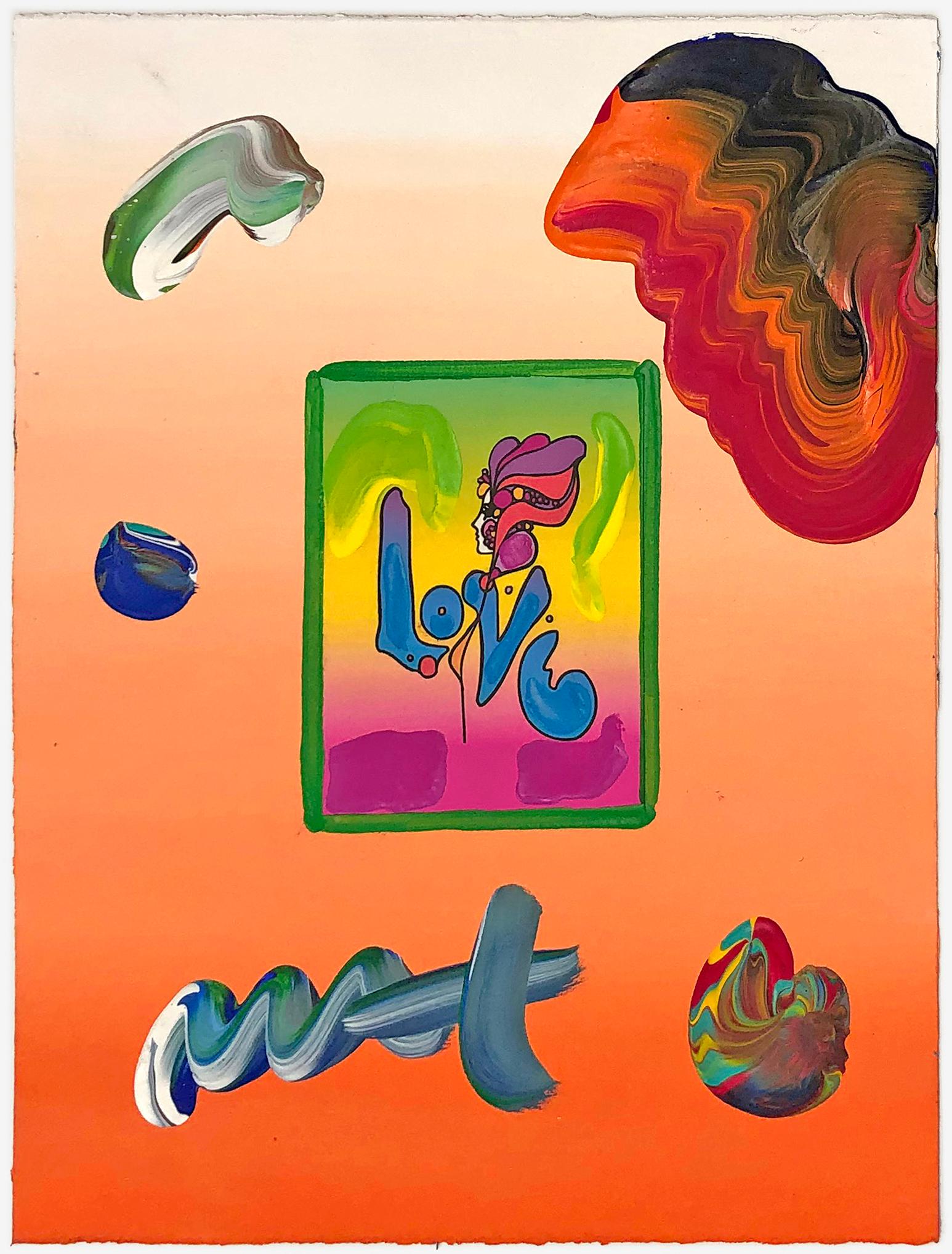 Love (unique mixed media on paper) - Painting by Peter Max