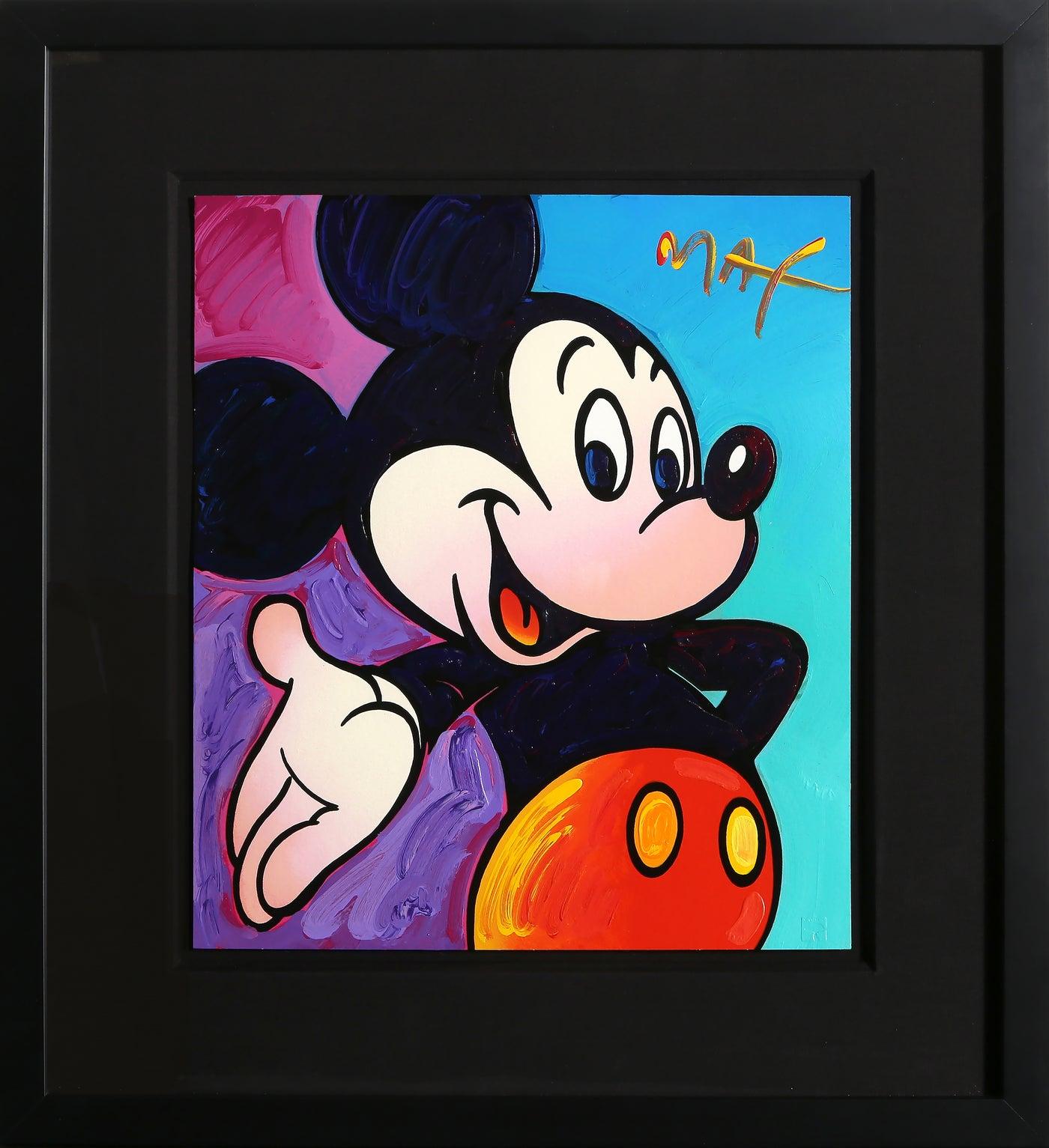 Mickey Mouse
Peter Max, German/American (1937)
Date: 1995
Acrylic and Mixed Media on Paper, signed top right
Size: 16 x 14 in. (40.64 x 35.56 cm)
Frame Size: 24.25 x 22.25 inches