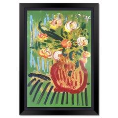 Peter Max, "Abstract Flowers (Green)" Framed One-of-a-Kind Acrylic Mixed Media