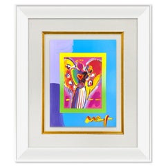 Peter Max, "Angelo con cuore" Acrilico misto incorniciato unico nel suo genere