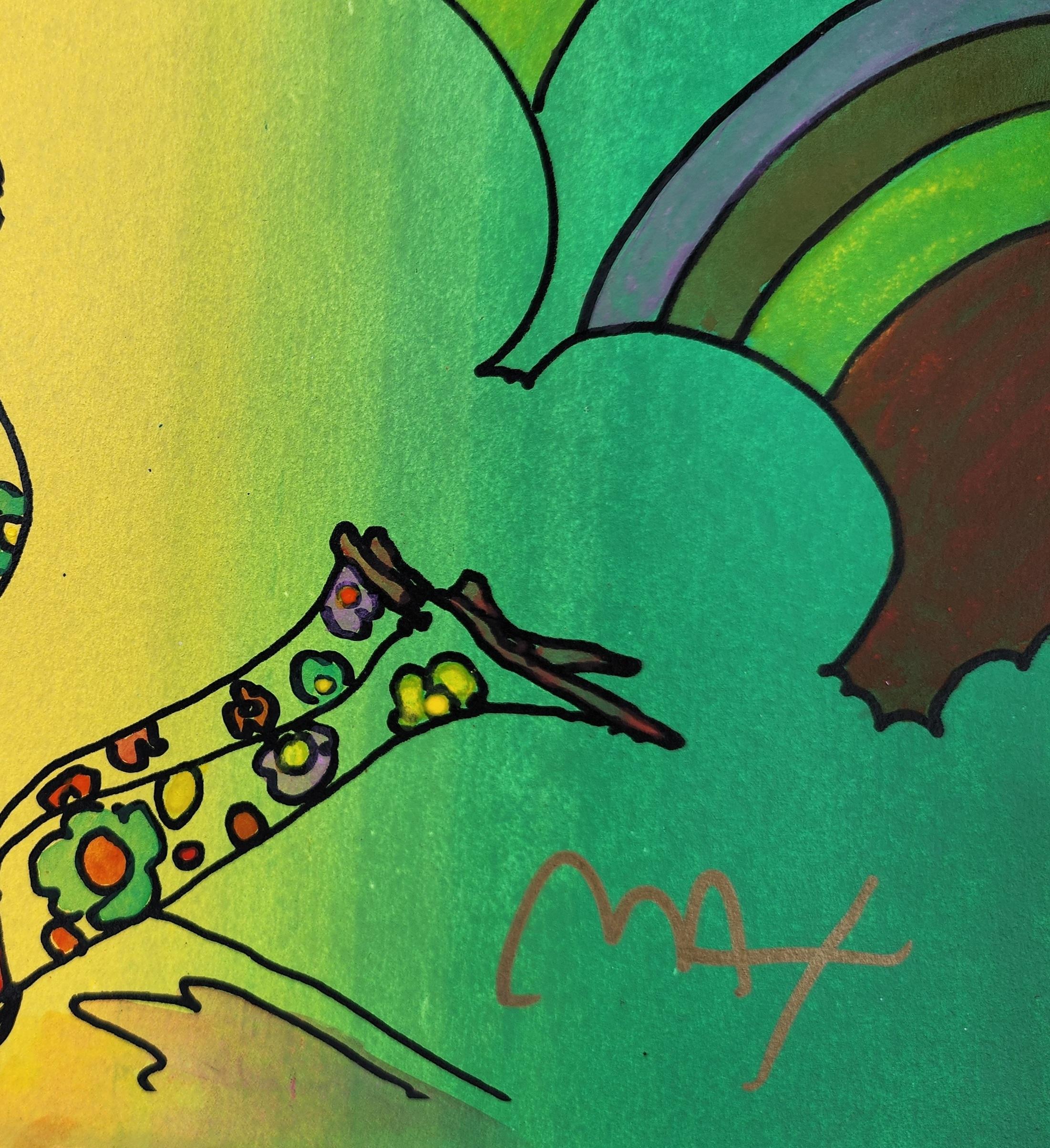 Peter Max 'Cosmic Flyer (Green)' C1990, mixed media on paper For Sale 1