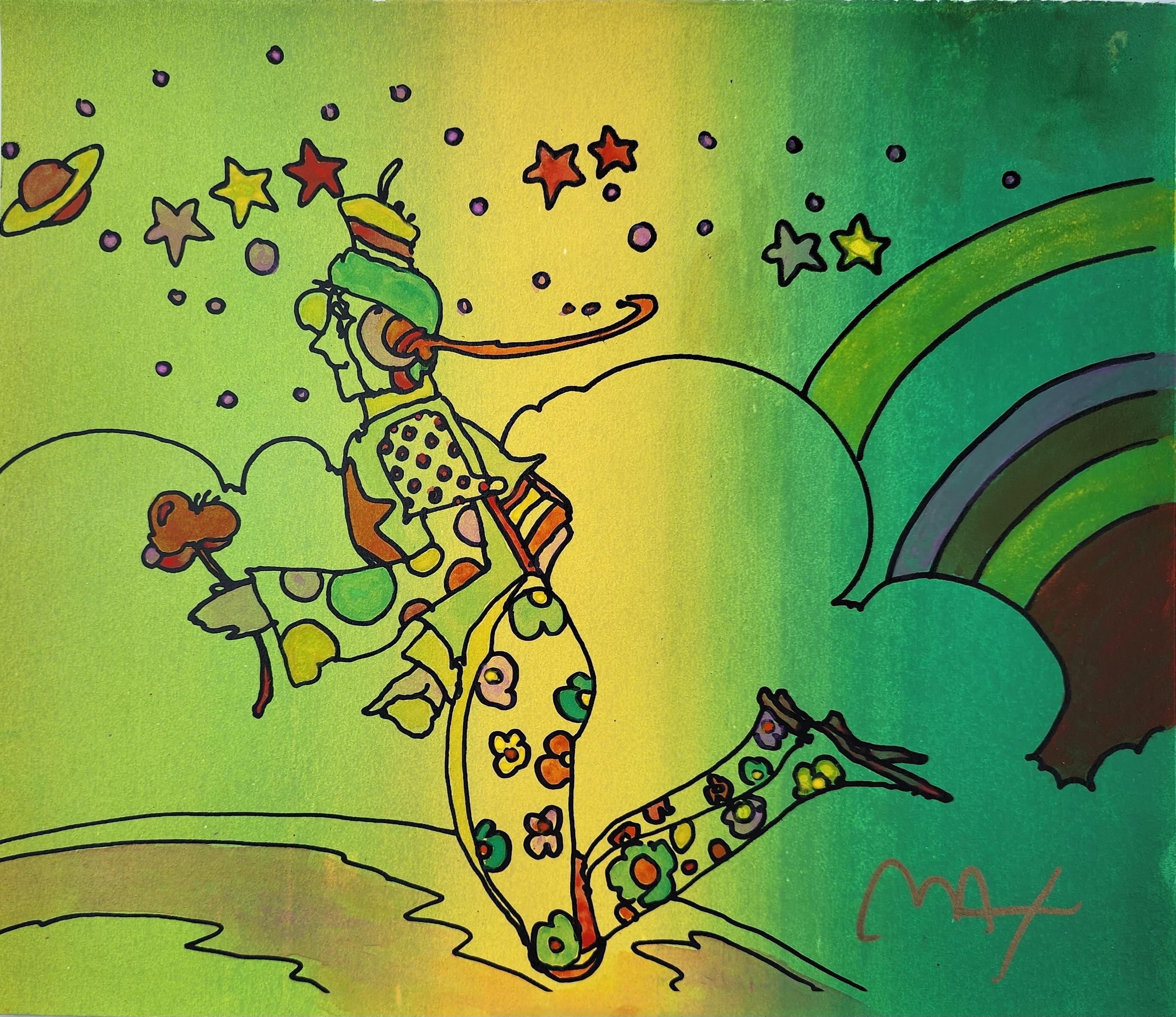 Peter Max 'Cosmic Flyer (Green)' C1990, mixed media on paper For Sale 2
