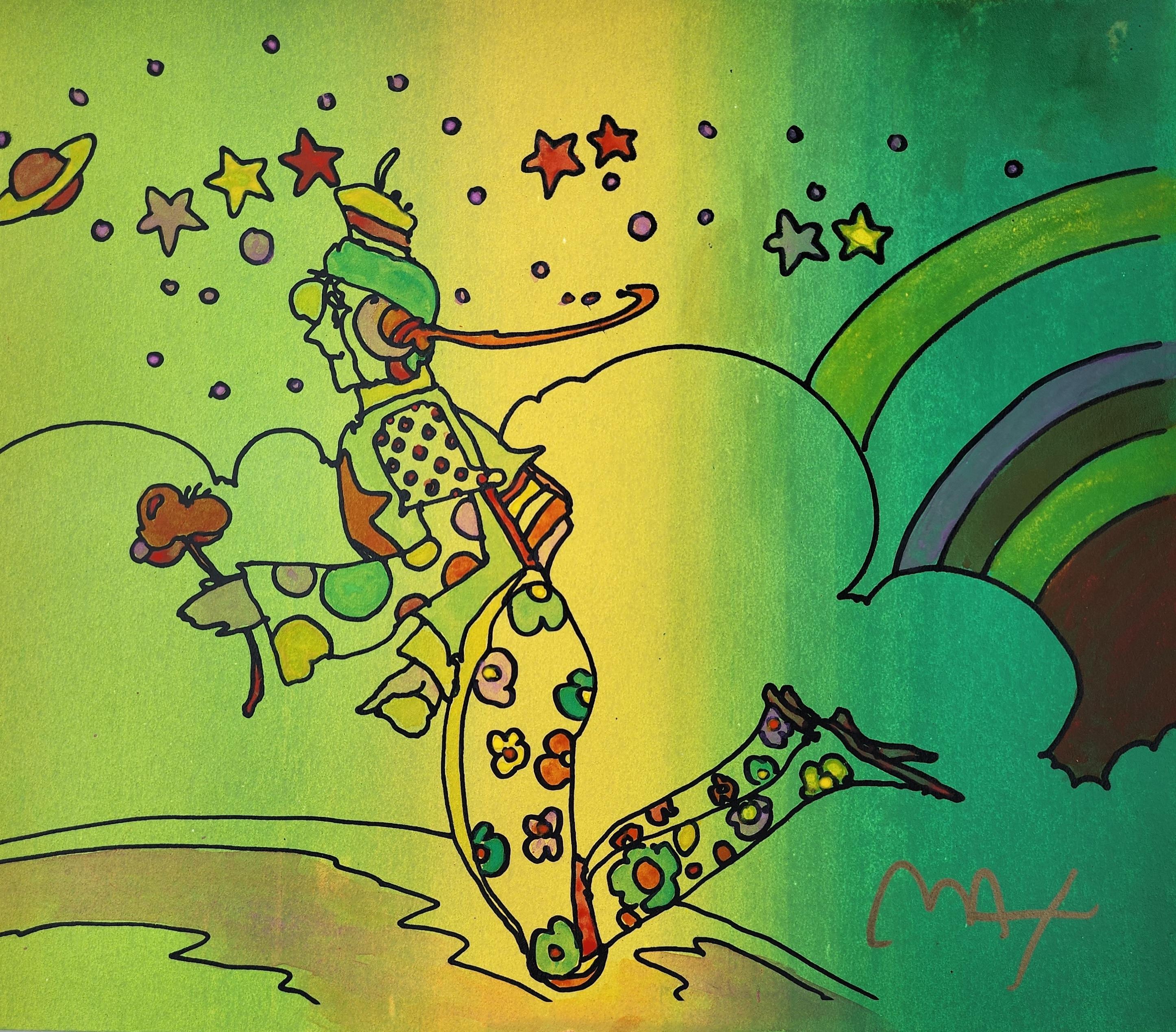 Peter Max 'Cosmic Flyer (Green)' C1990, mixed media on paper For Sale 4