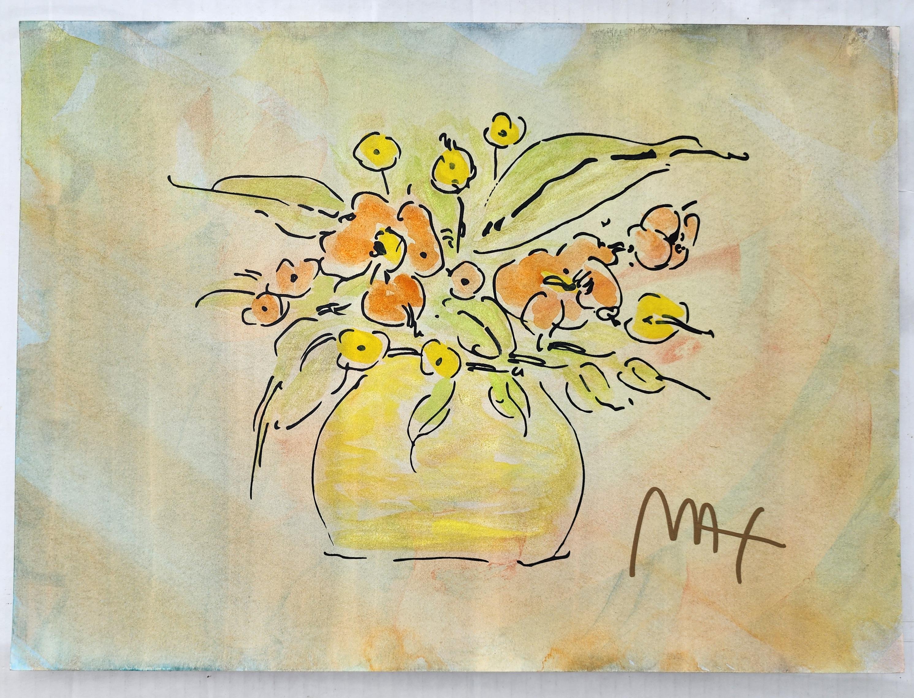 Artist: Peter Max
Title: Flower Vase
Medium: Mixed Media On Paper
Edition: Original
Size: 11"x15" inches
Hand signed by the artist
Frame size 22.25"x18.25" inches
Condition: Excellent