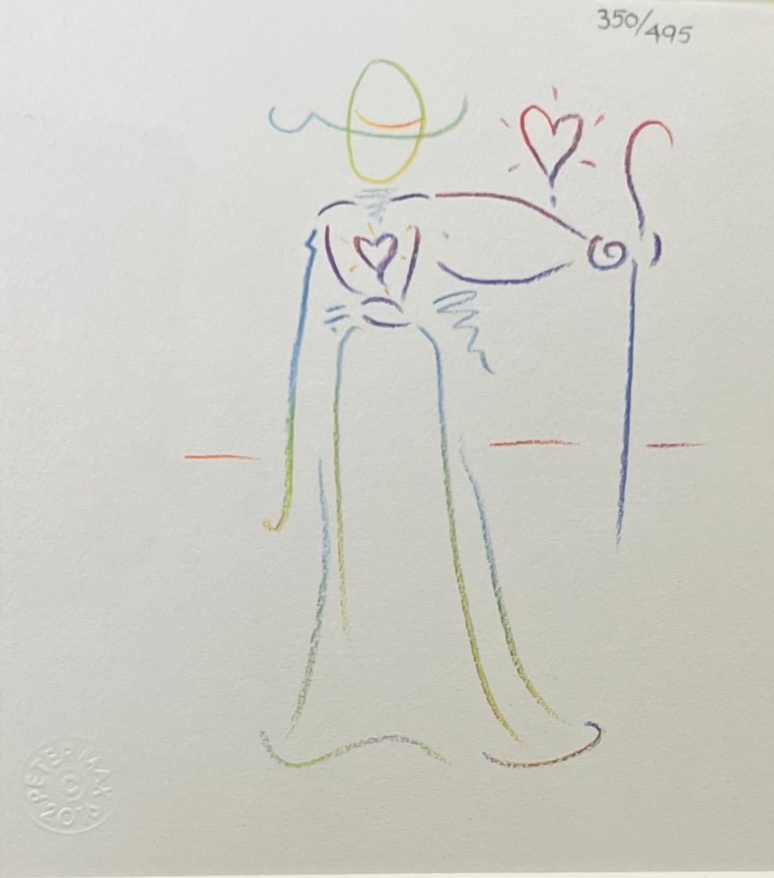 Peter Max Flower Jumper Over Sunrise Gravure et coloration à la main signée et encadrée en vente 6