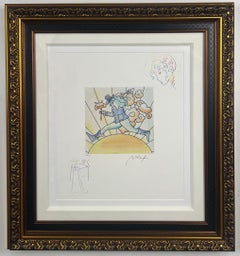 Peter Max Flower Jumper Over Sunrise Etching & Hand-Coloring Signed & Framed