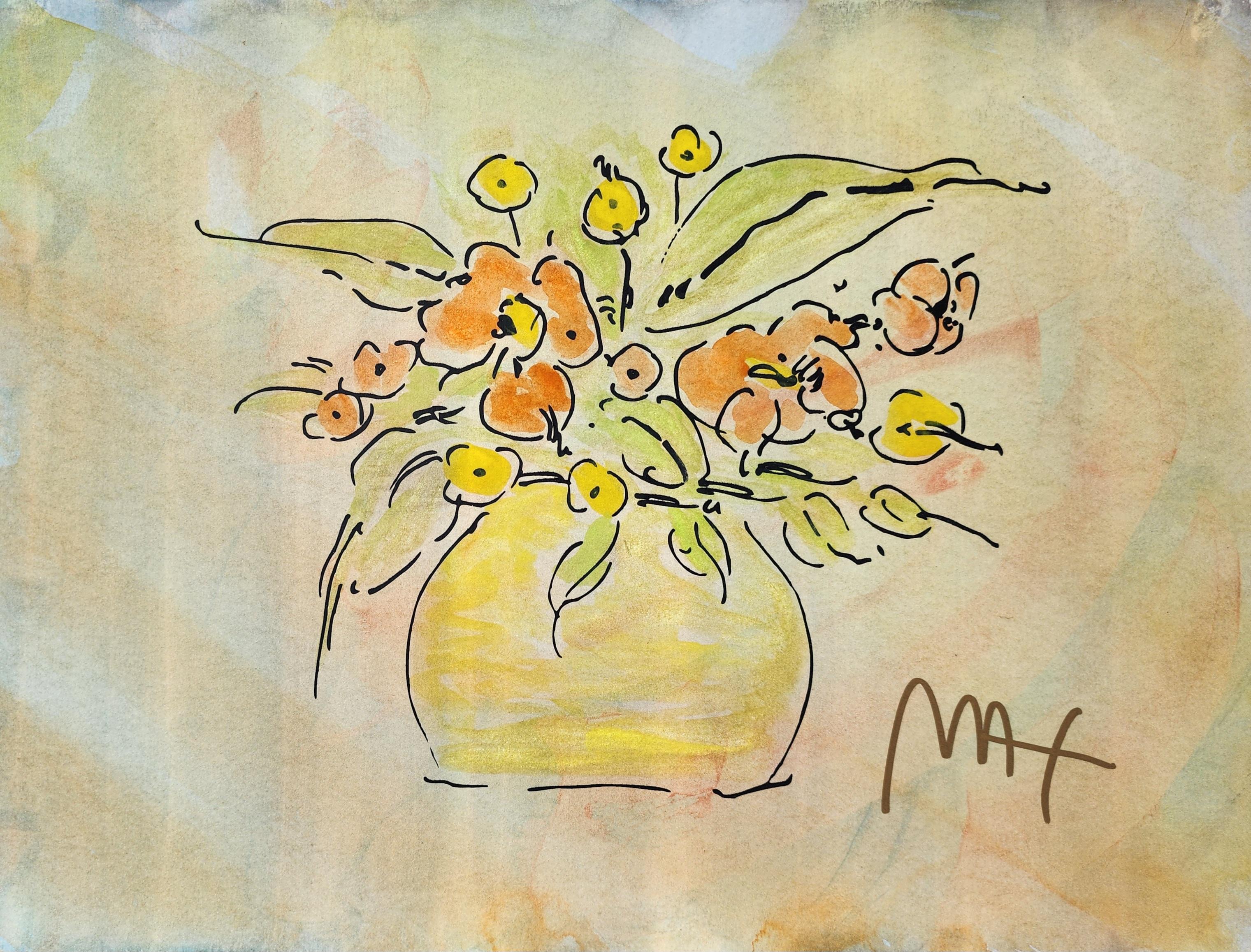 Peter Max 'Flower Vase' C1990, mixed media on paper For Sale 1
