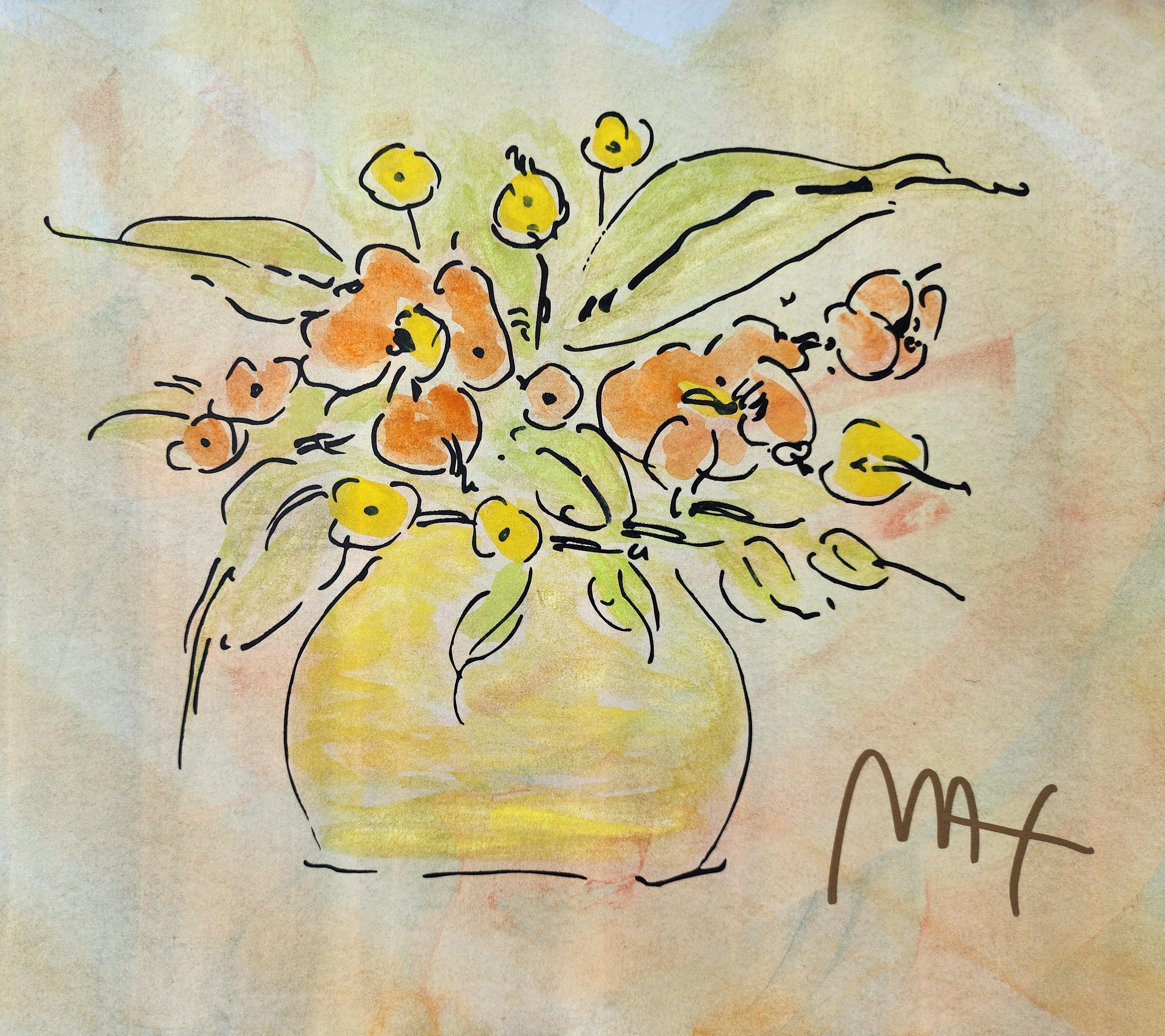 Peter Max 'Flower Vase' C1990, mixed media on paper For Sale 2