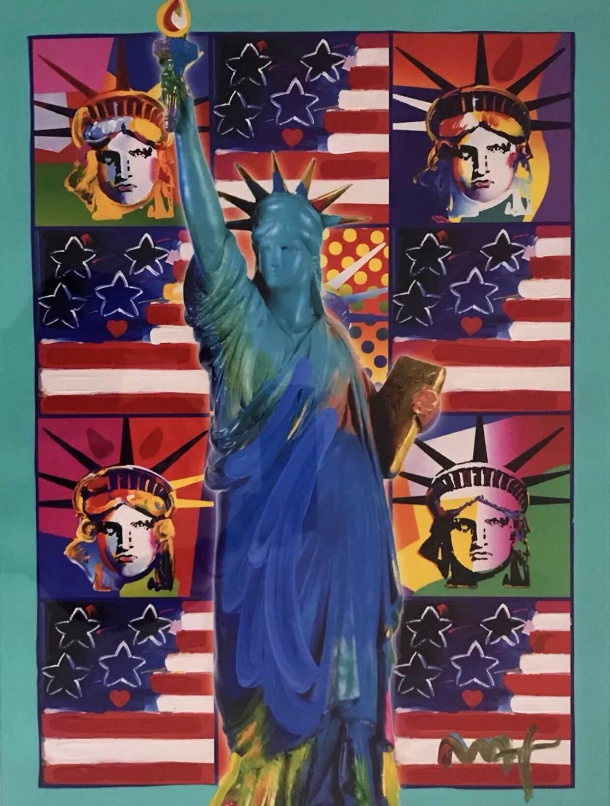 Peter Max God Bless America with Five Liberties 2005 WITH CERTIFICATION  For Sale 1