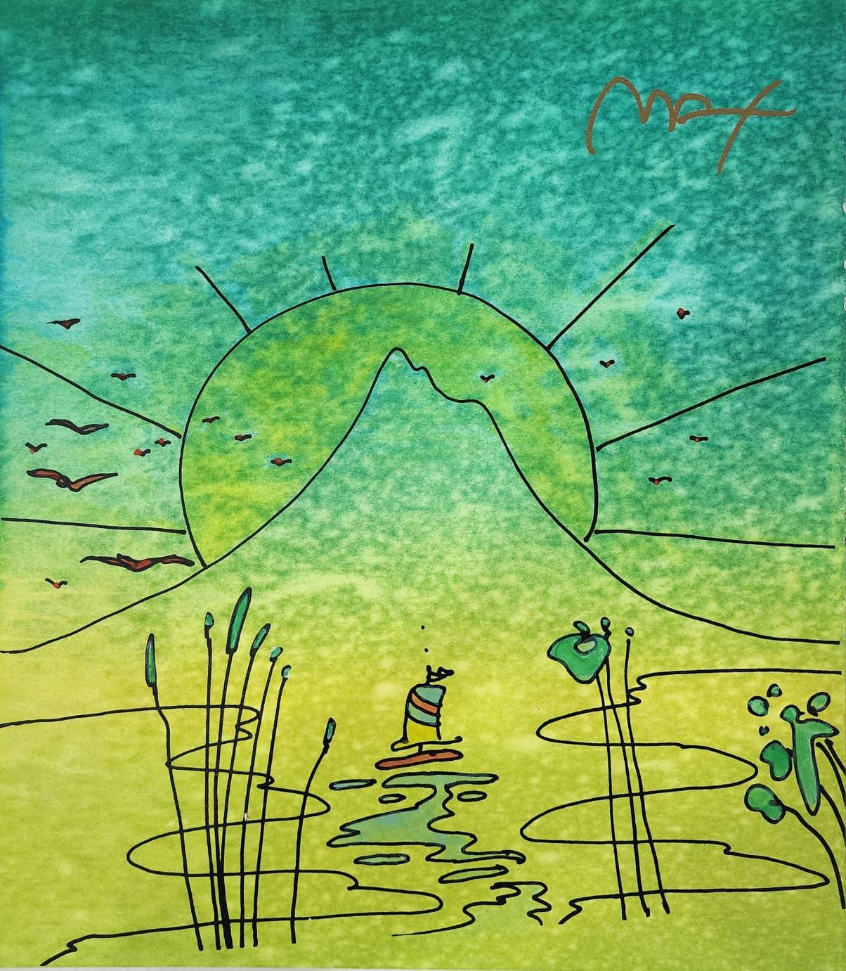Peter Max 'Sailboat Sunrise' mixed media on paper For Sale 1